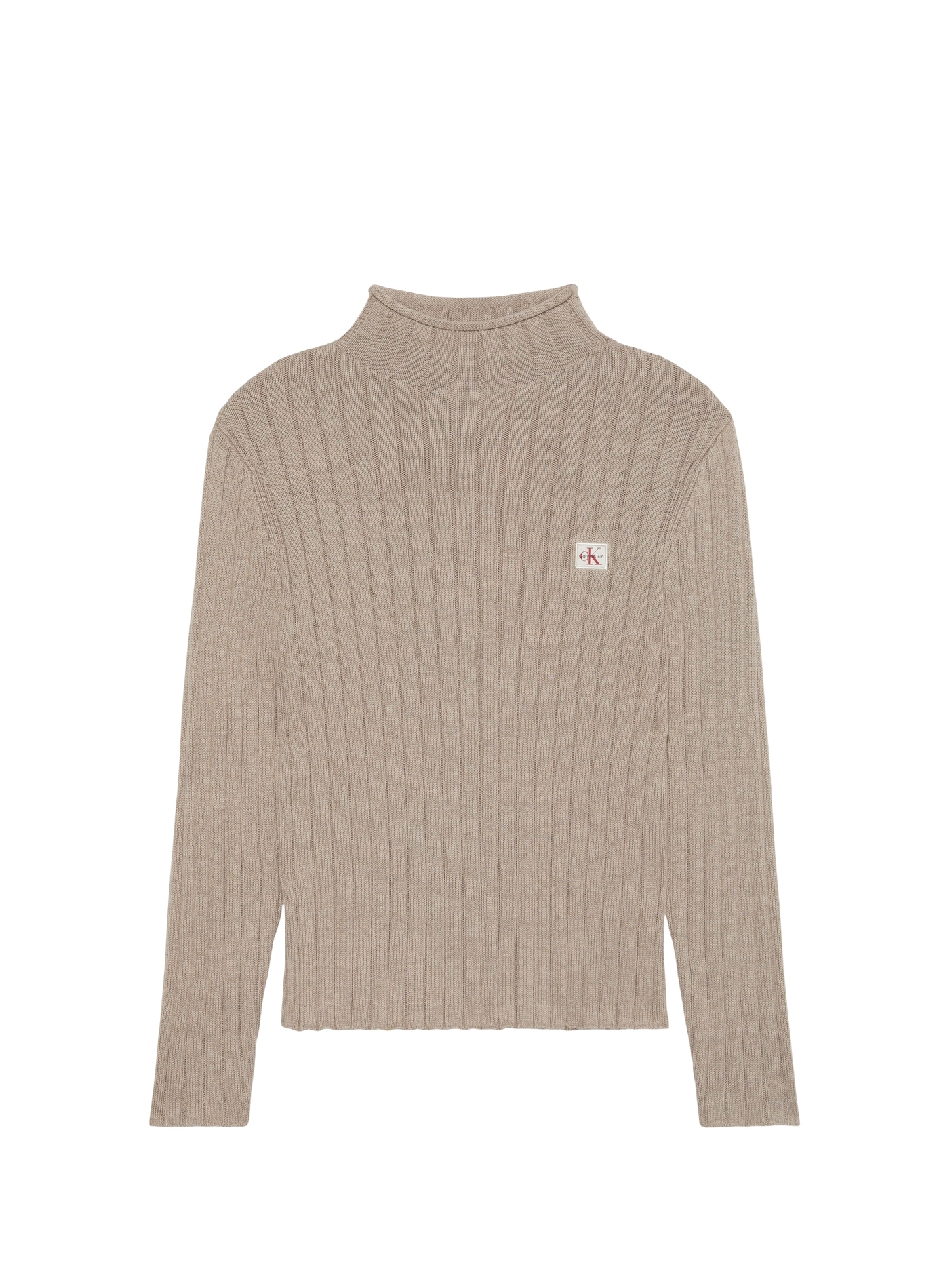 Cotton high-neck logo sweater CALVIN KLEIN Beige