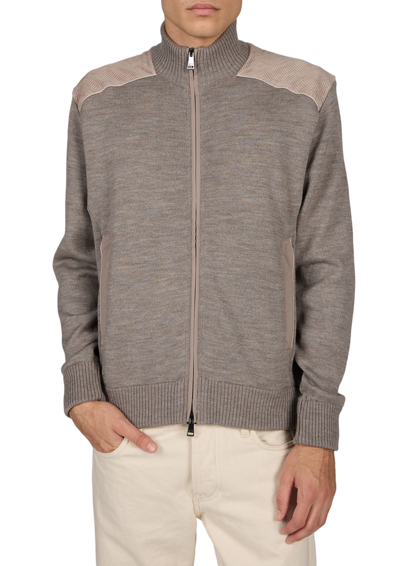 Cardigan maille col montant en laine PAUL & SHARK Beige