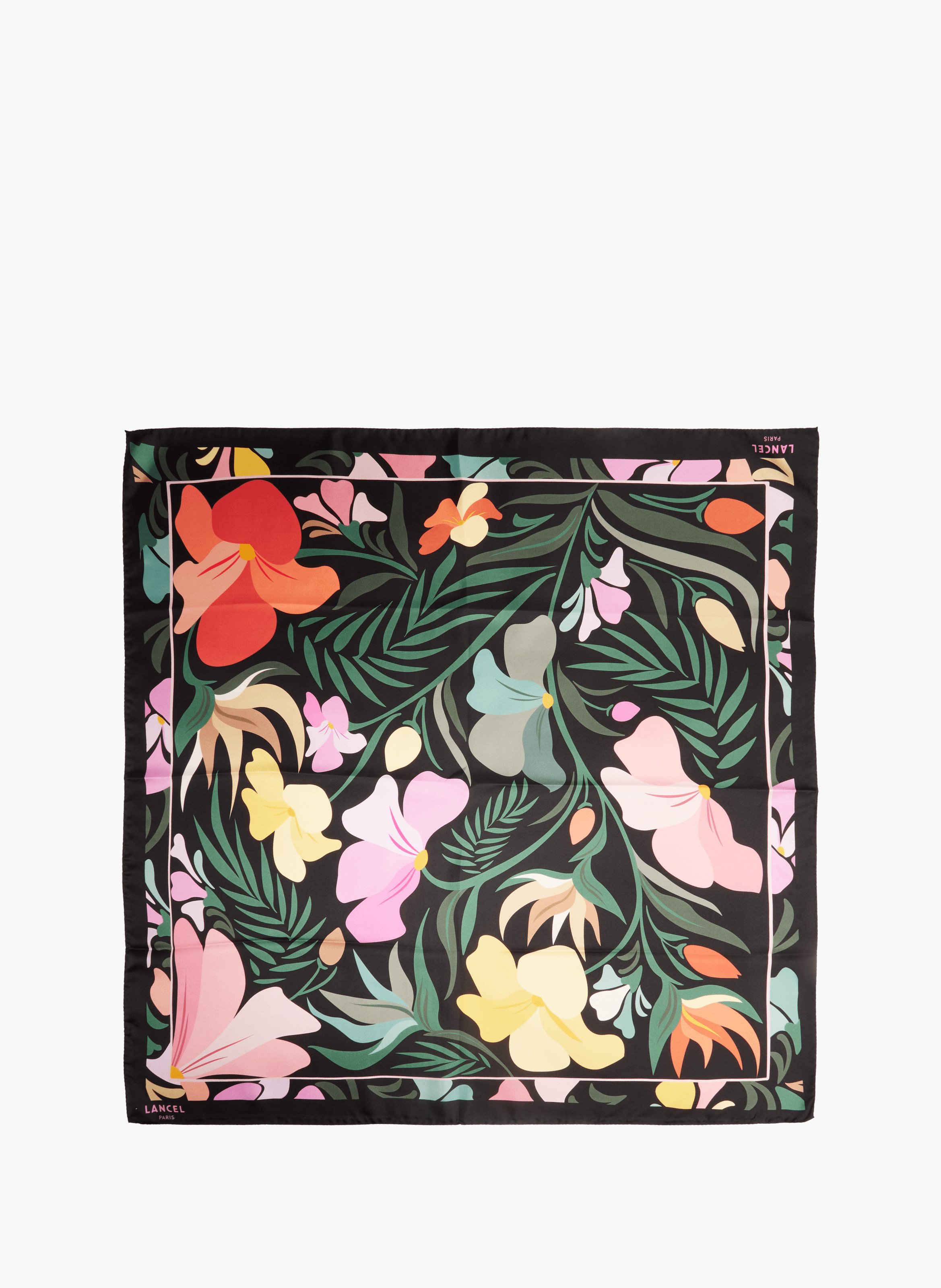 Zijden sjaal 90 cm met bloemendroommotief van Lancel. LANCEL Zwart