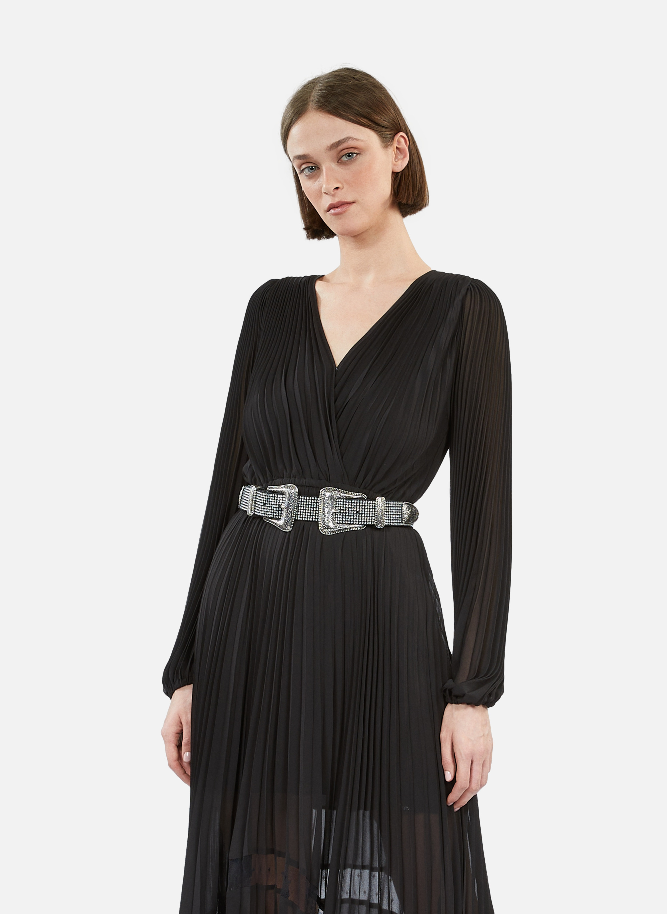 Robe longue plissée avec plumetis THE KOOPLES Noir