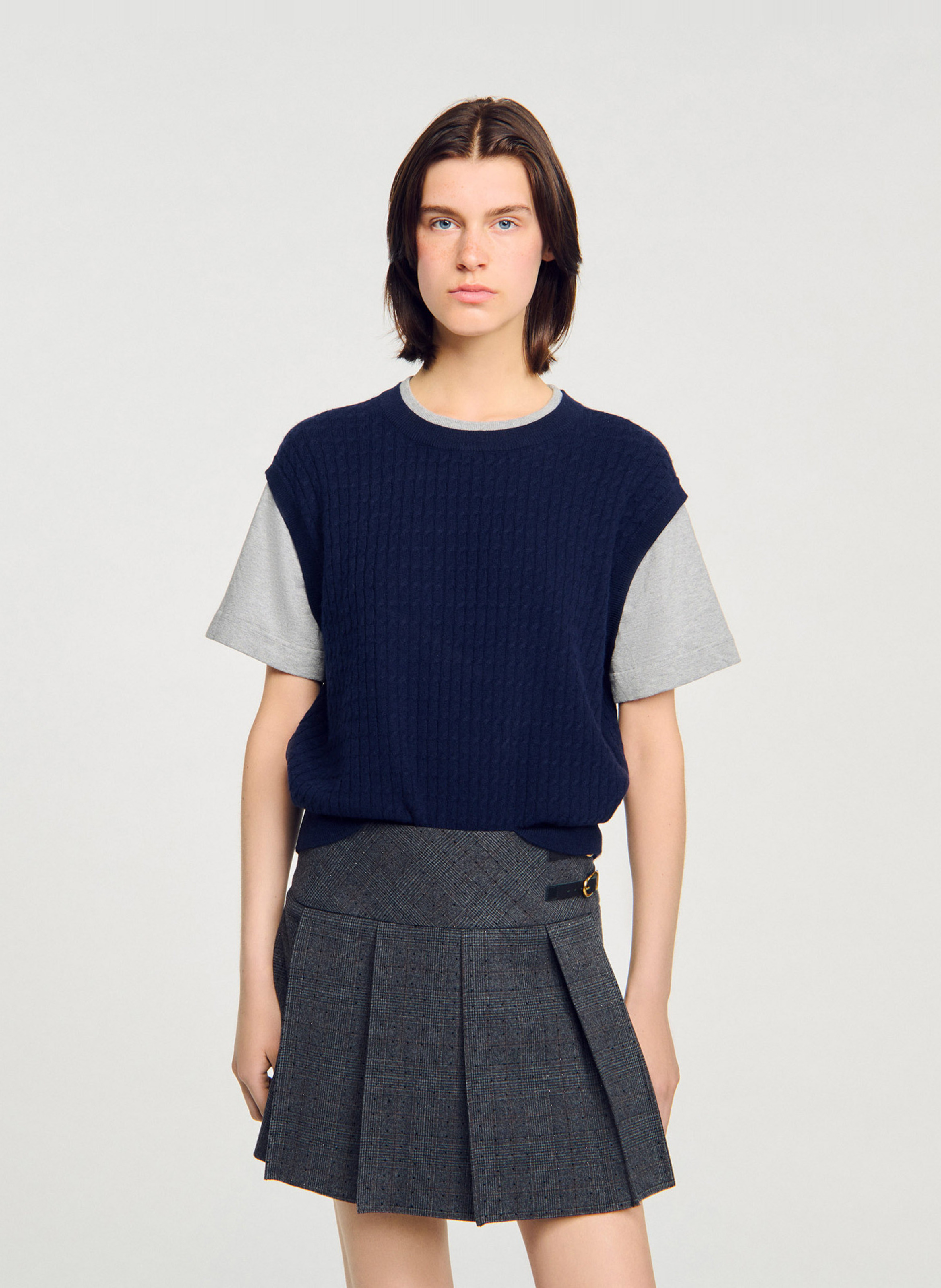 Pull col rond en laine mélangée SANDRO Bleu