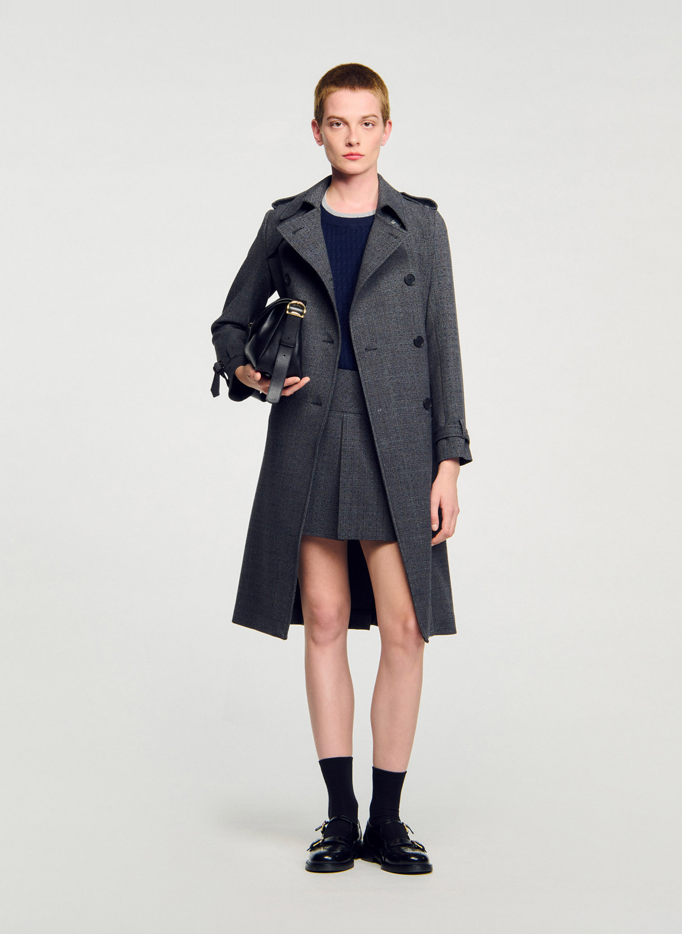 Manteau droit col tailleur SANDRO Gris