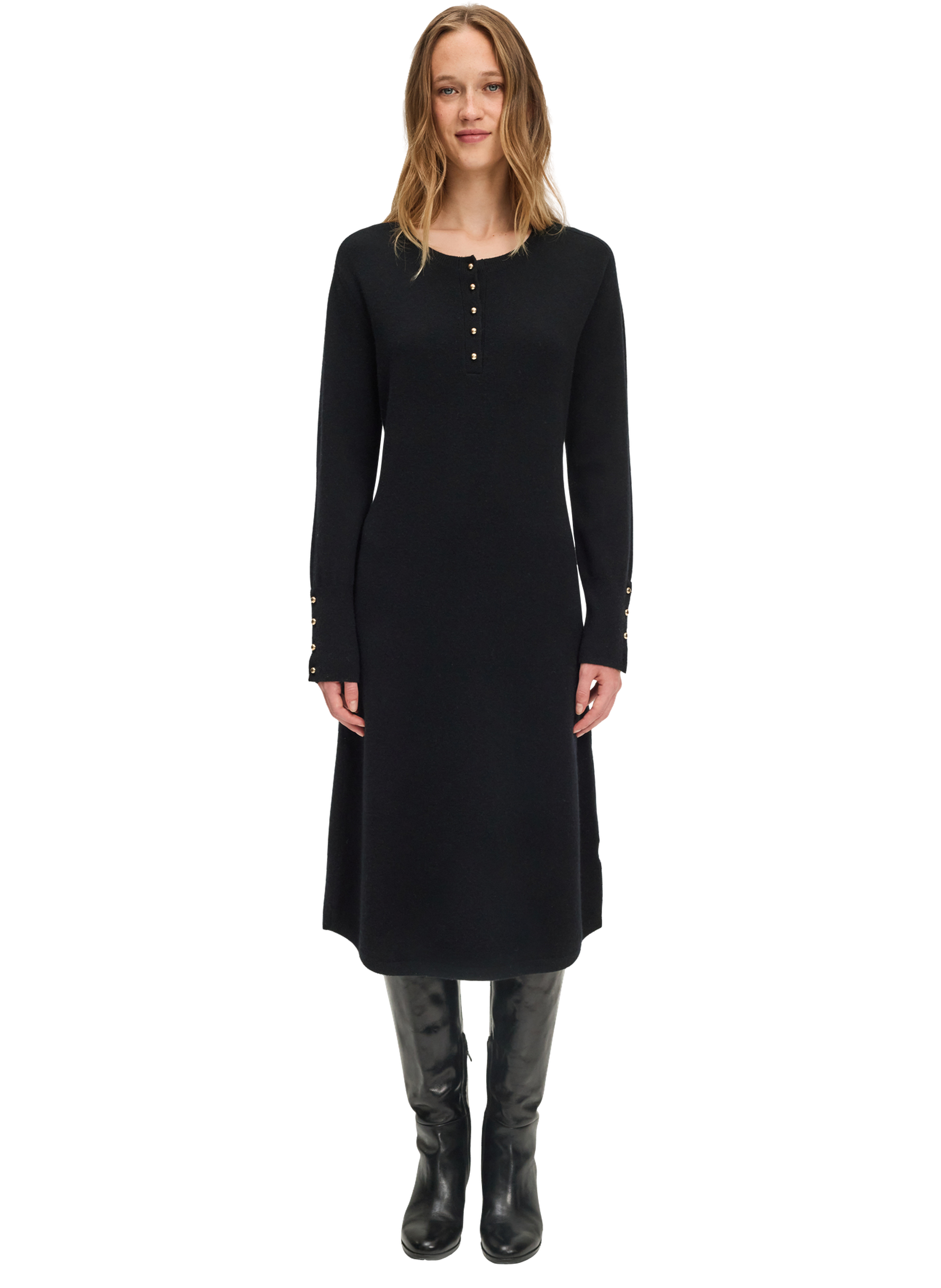 Robe noire en laine à boutons dorés - lovina PABLO Noir
