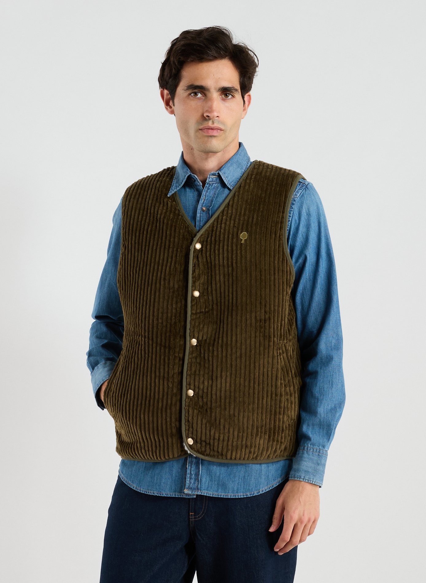 FAGUO Veste sans manches réversible en coton Vert