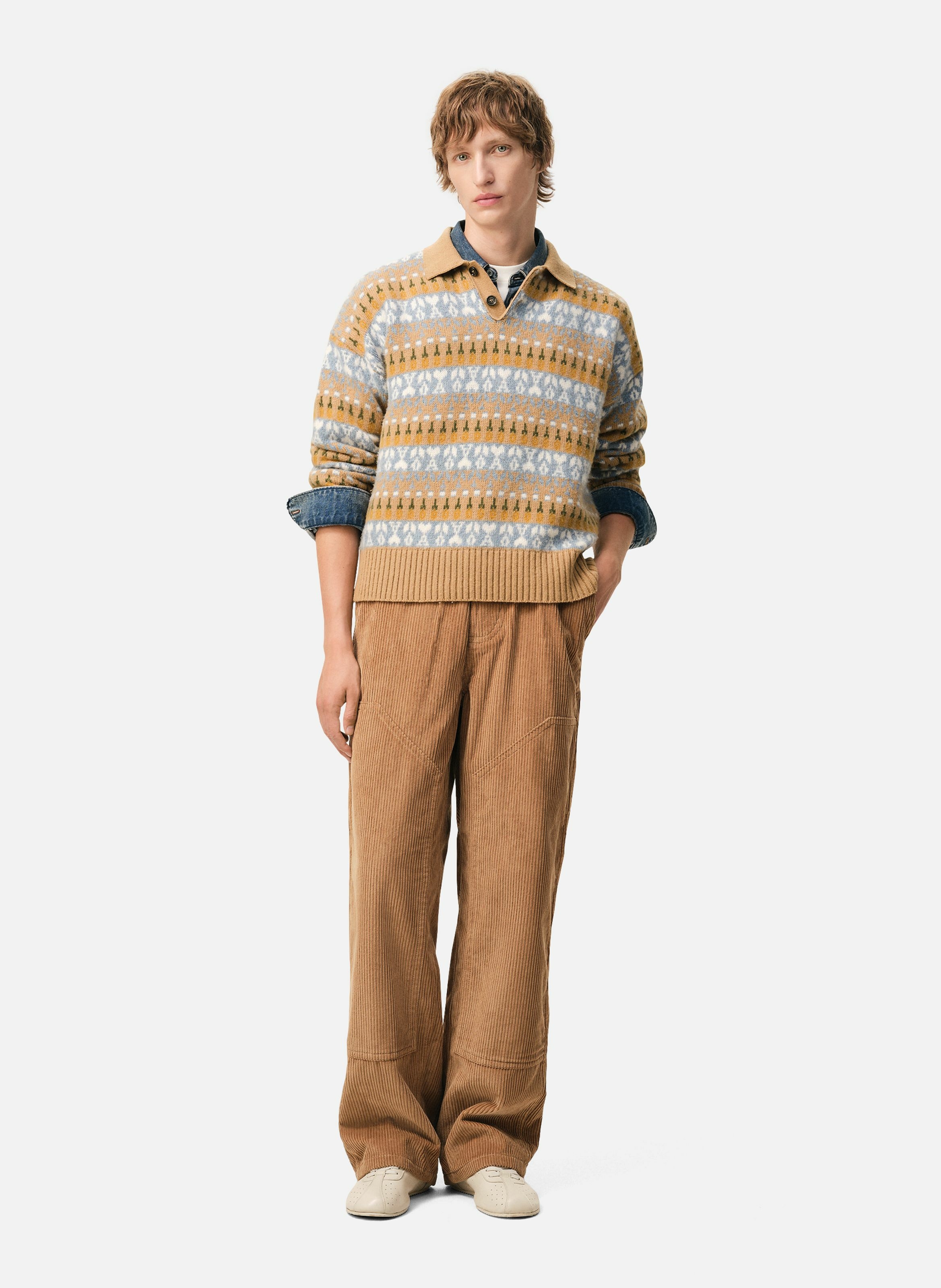 Polo jacquard en laine unisexe AMI PARIS Marron