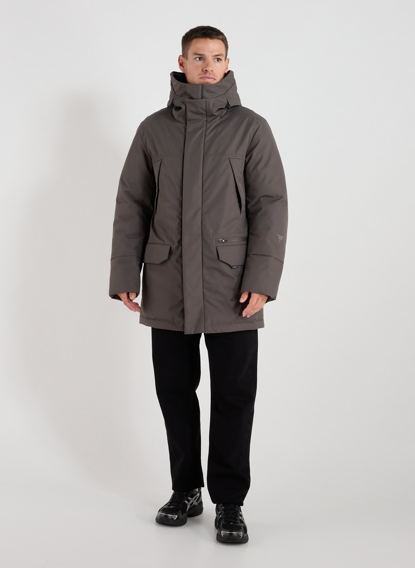 Straight parka with removable hood KRAKATAU Grey