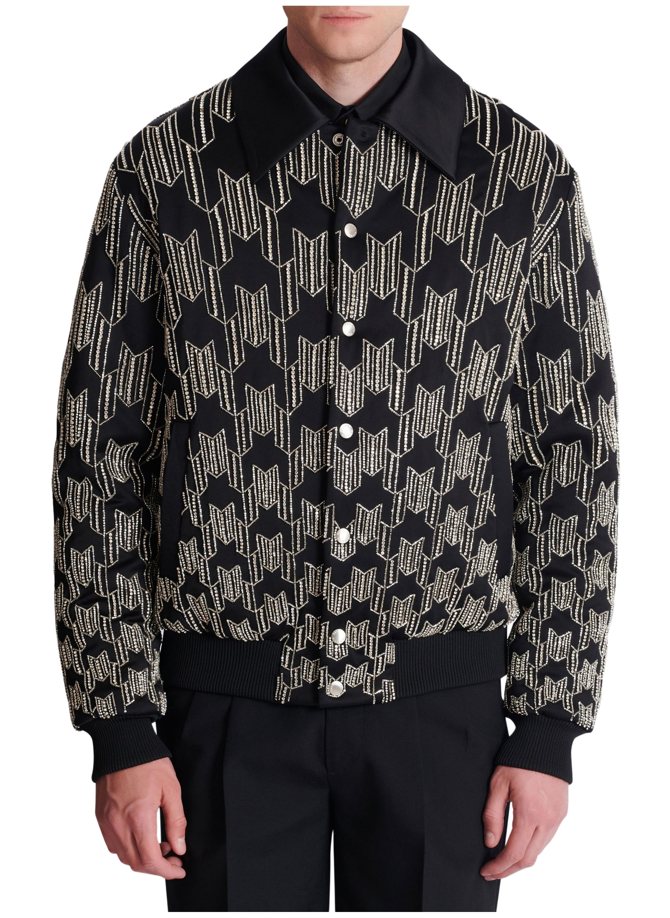 Bomber en satin avec cristaux brodés BALMAIN Noir