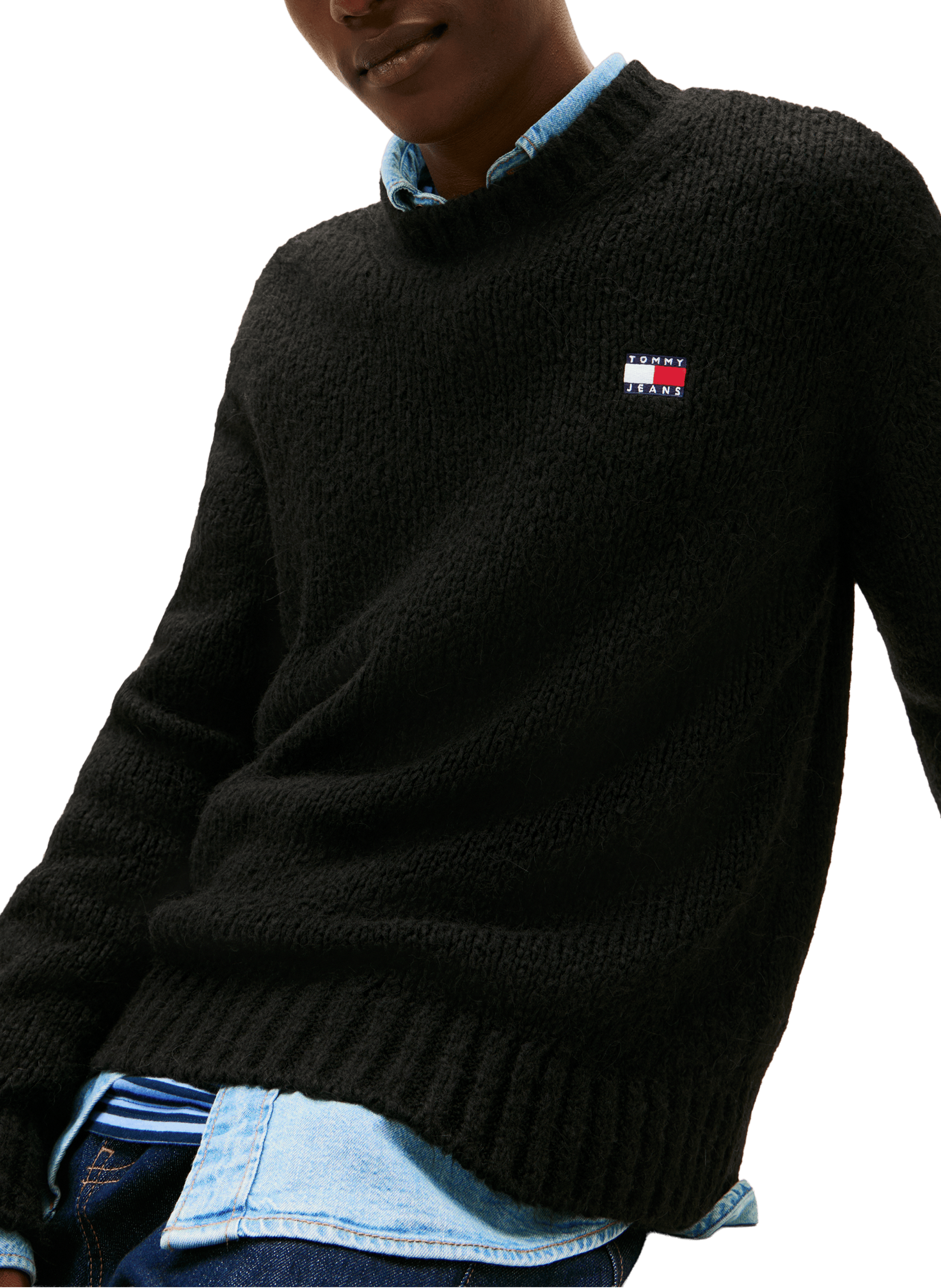 Ribbed knit cotton blend sweater TOMMY HILFIGER Black