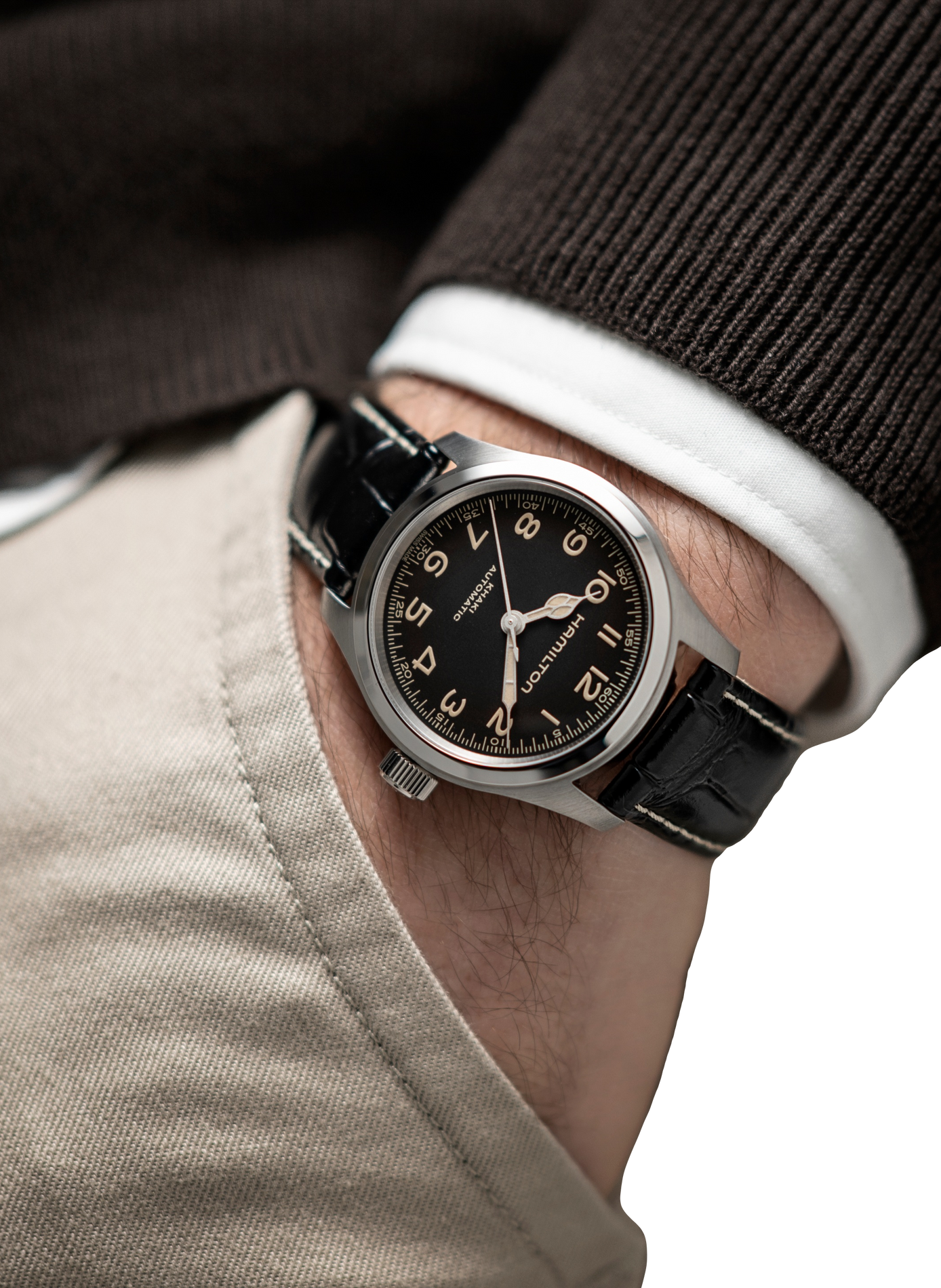 Montre automatique en cuir et acier inoxydable HAMILTON Noir