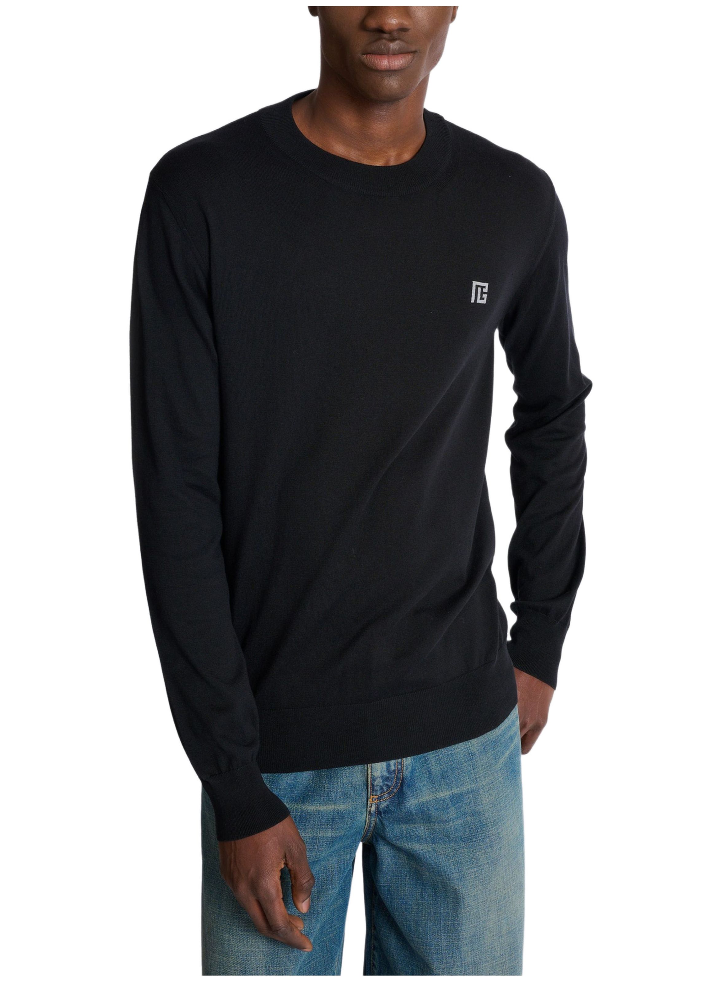 Pull fin en coton et soie BALMAIN Noir