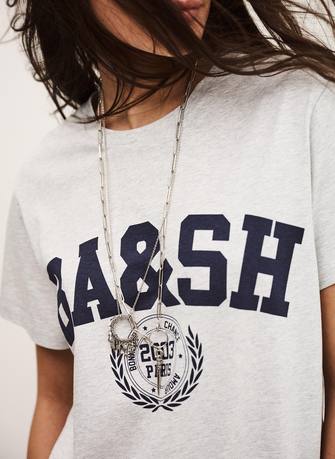 Tee-shirt droit sérigraphié en coton ioni BA&SH Gris