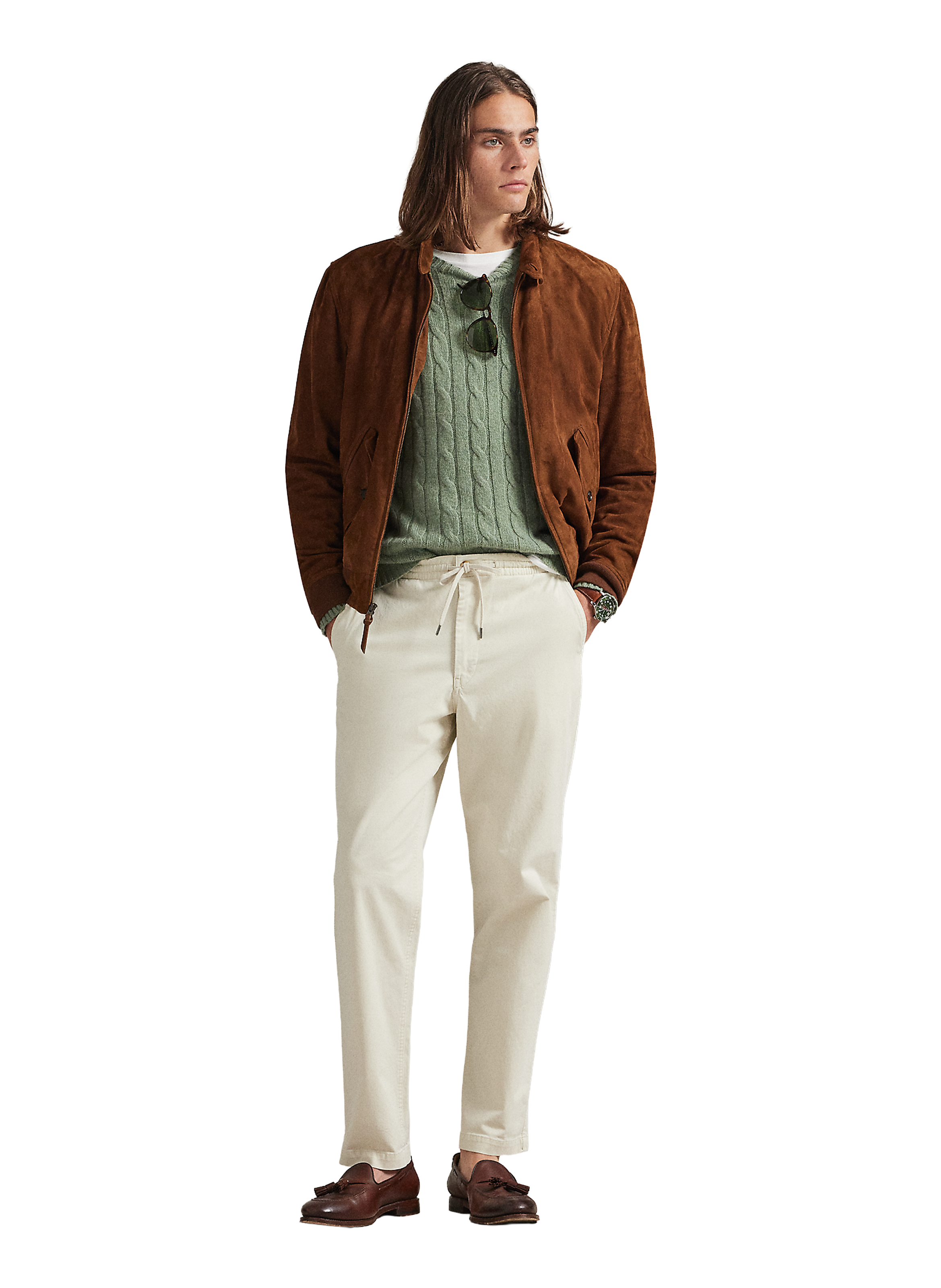 Pantalon droit taille élastiquée en coton POLO RALPH LAUREN Bleu