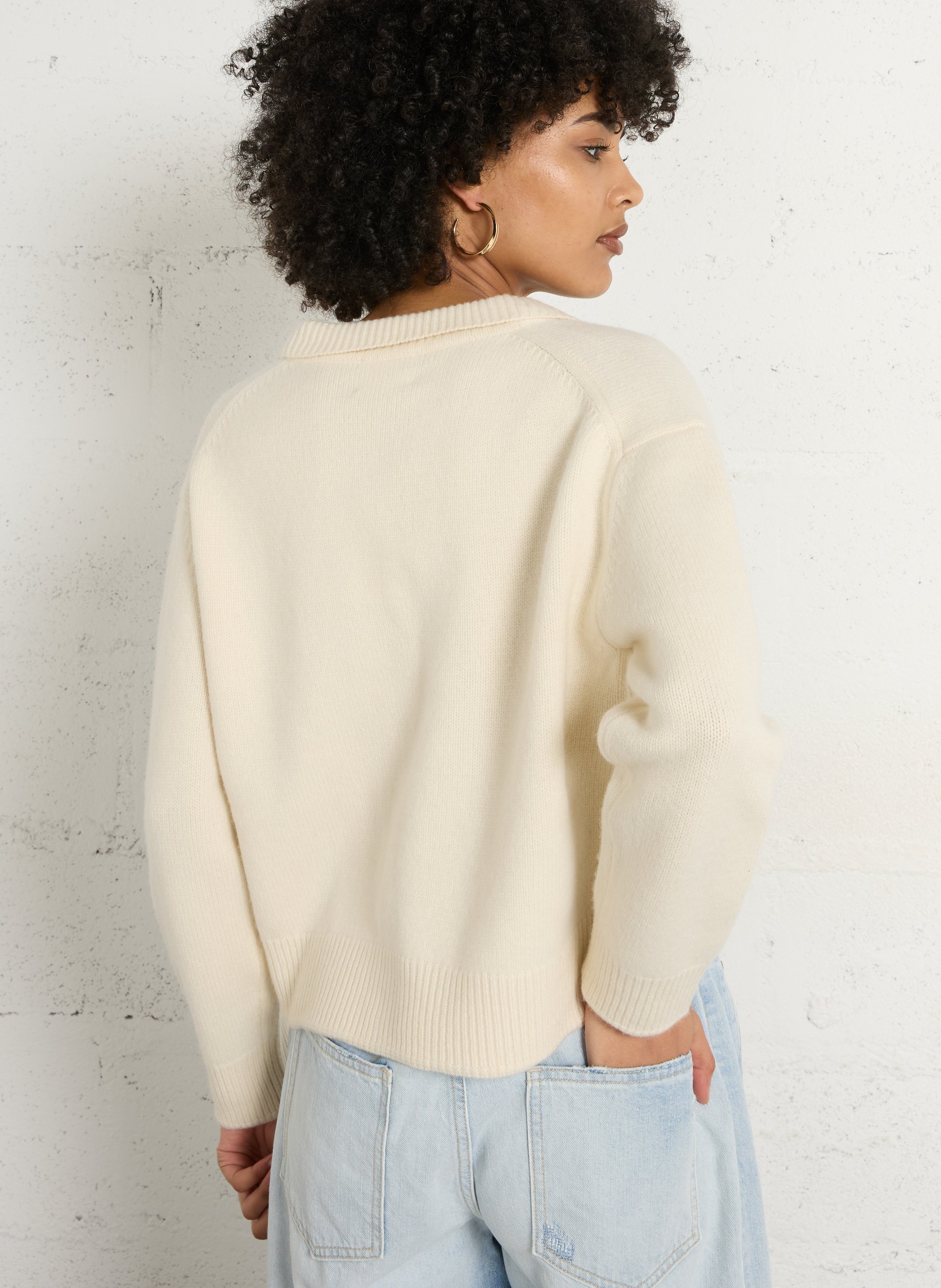 Cardigan court uni en laine Peter MAISON 123 Blanc