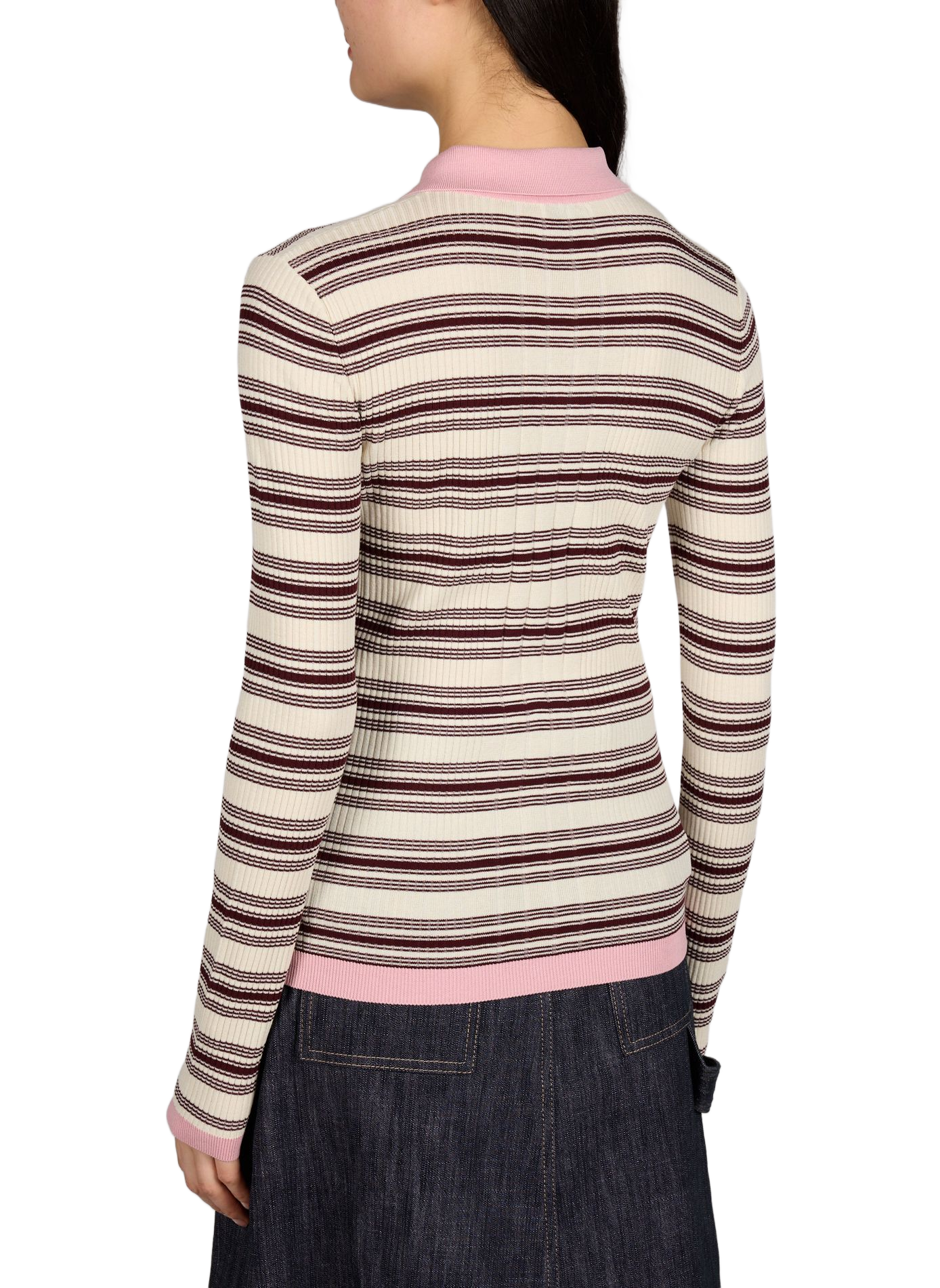 Polo manches longues à rayures en coton MONCLER Bleu