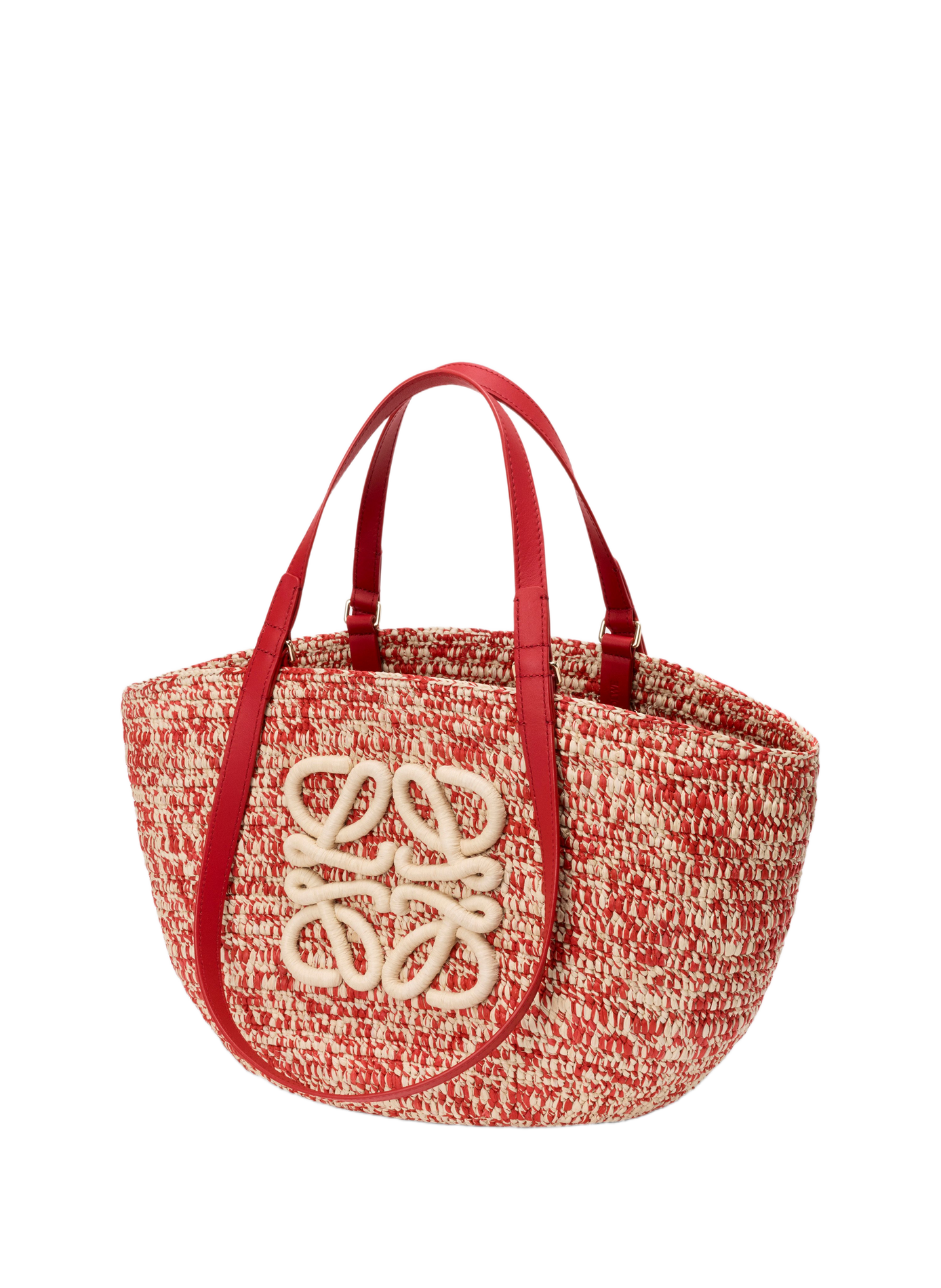 Panier Eclipse moyen en raphia et cuir de veau LOEWE Rouge