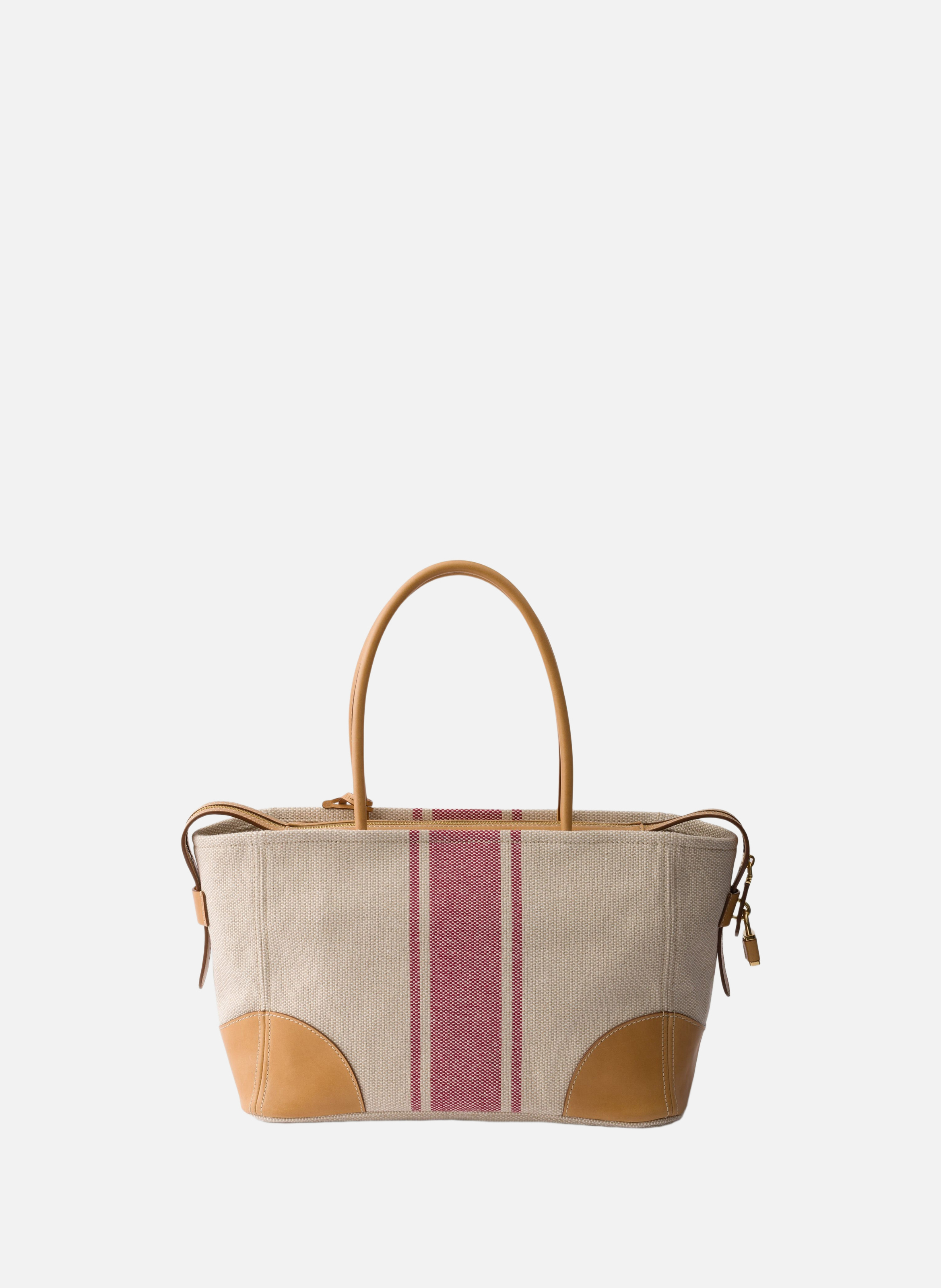 Grand cabas en toile et cuir PRADA Beige