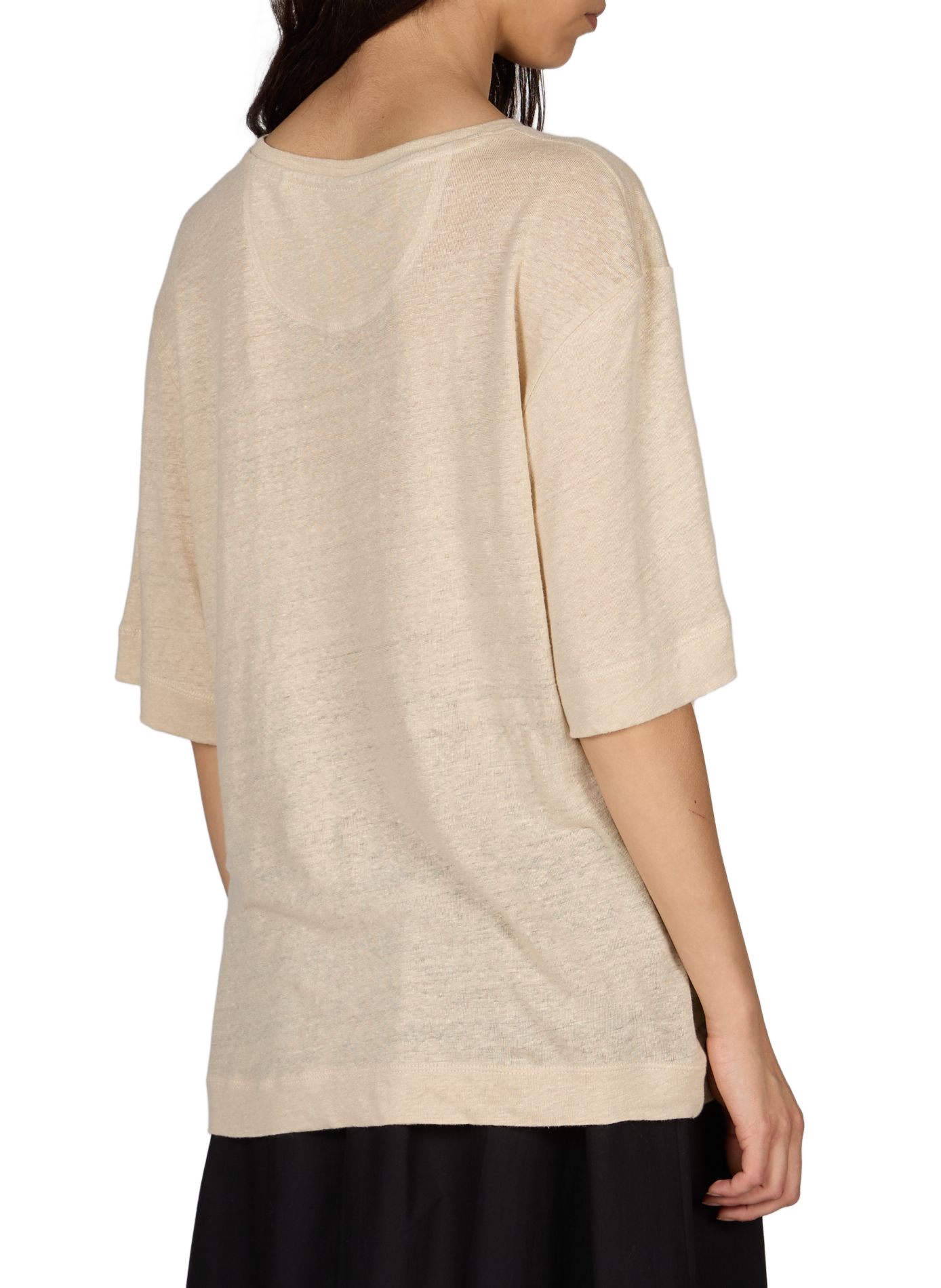 T-shirt Emma à col rond en lin BOSS Beige