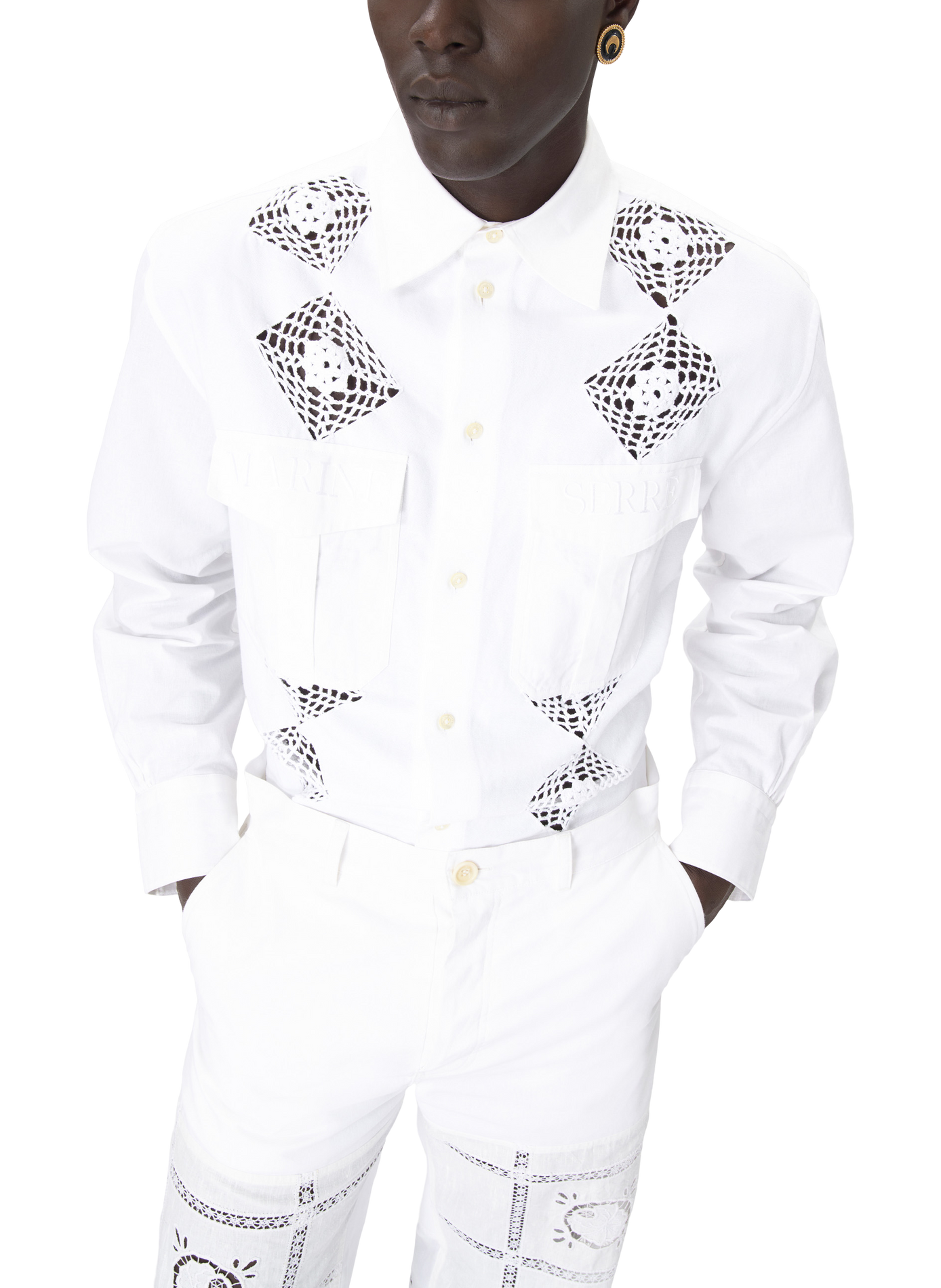 Chemise manches longues en linge de maison regenerated unisexe MARINE SERRE Blanc