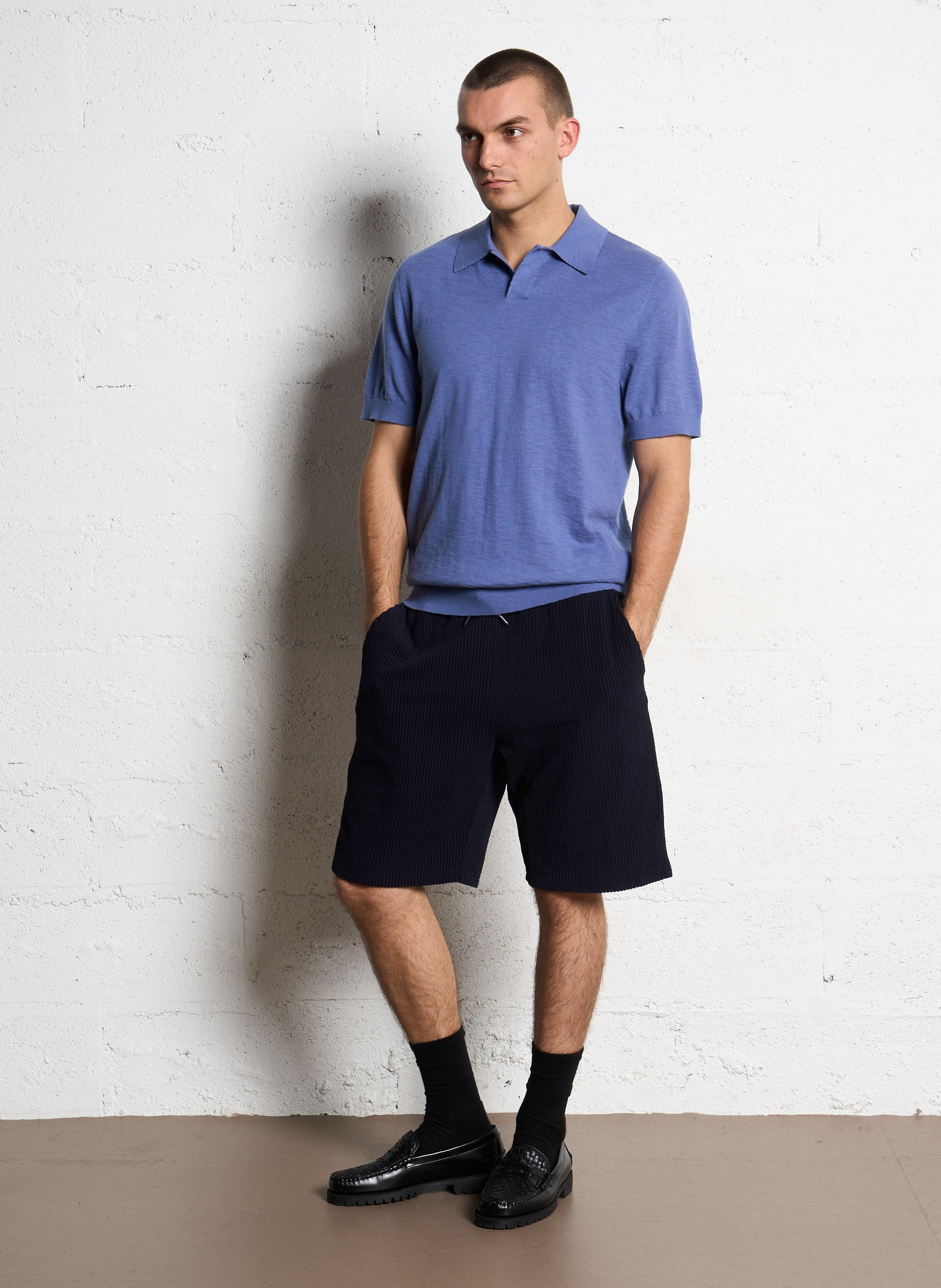 Polo manches courtes en maille flammée IKKS Bleu
