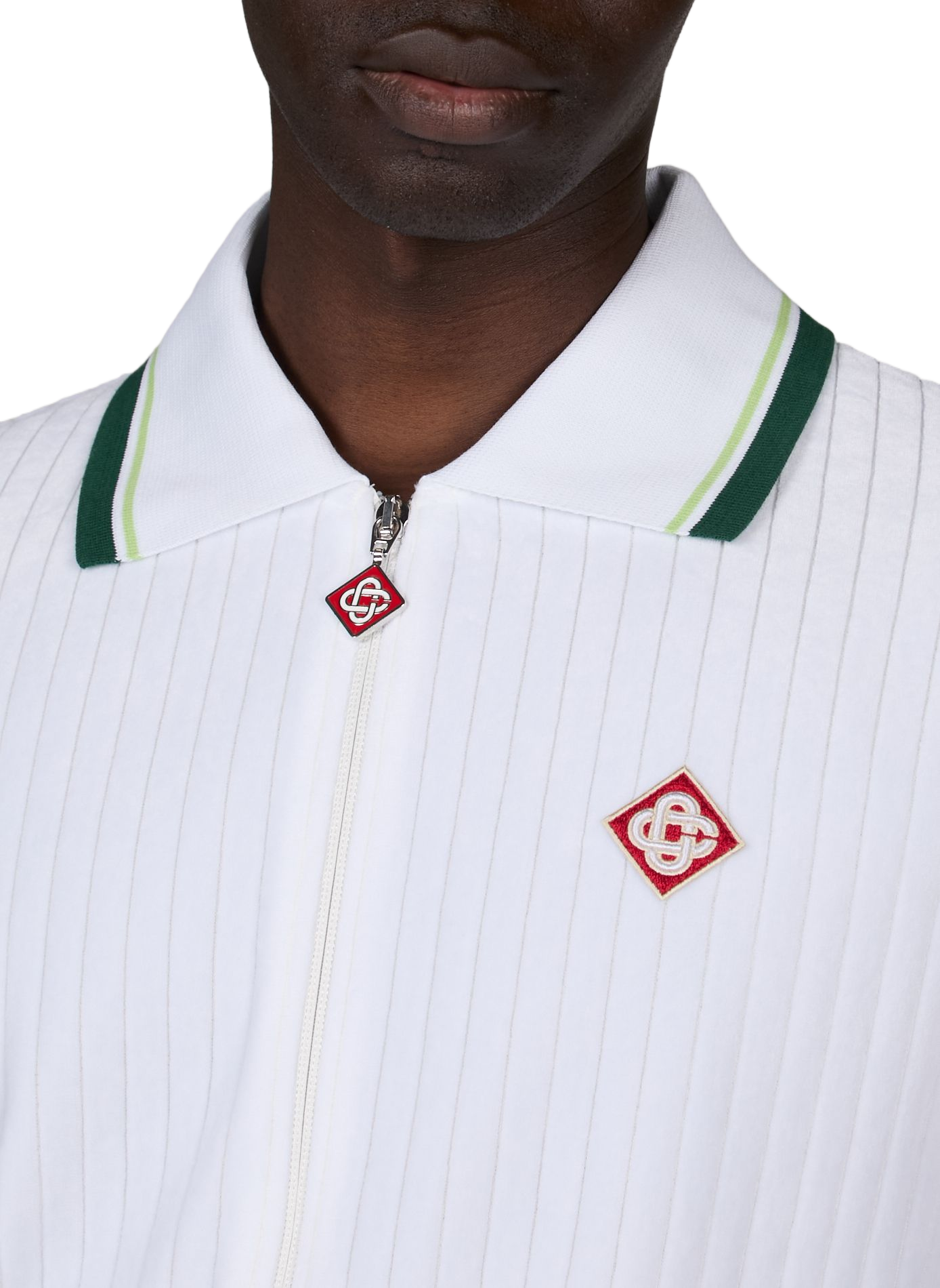 Gestreifter Baumwoll-Polo mit Reißverschluss CASABLANCA PARIS Weiss