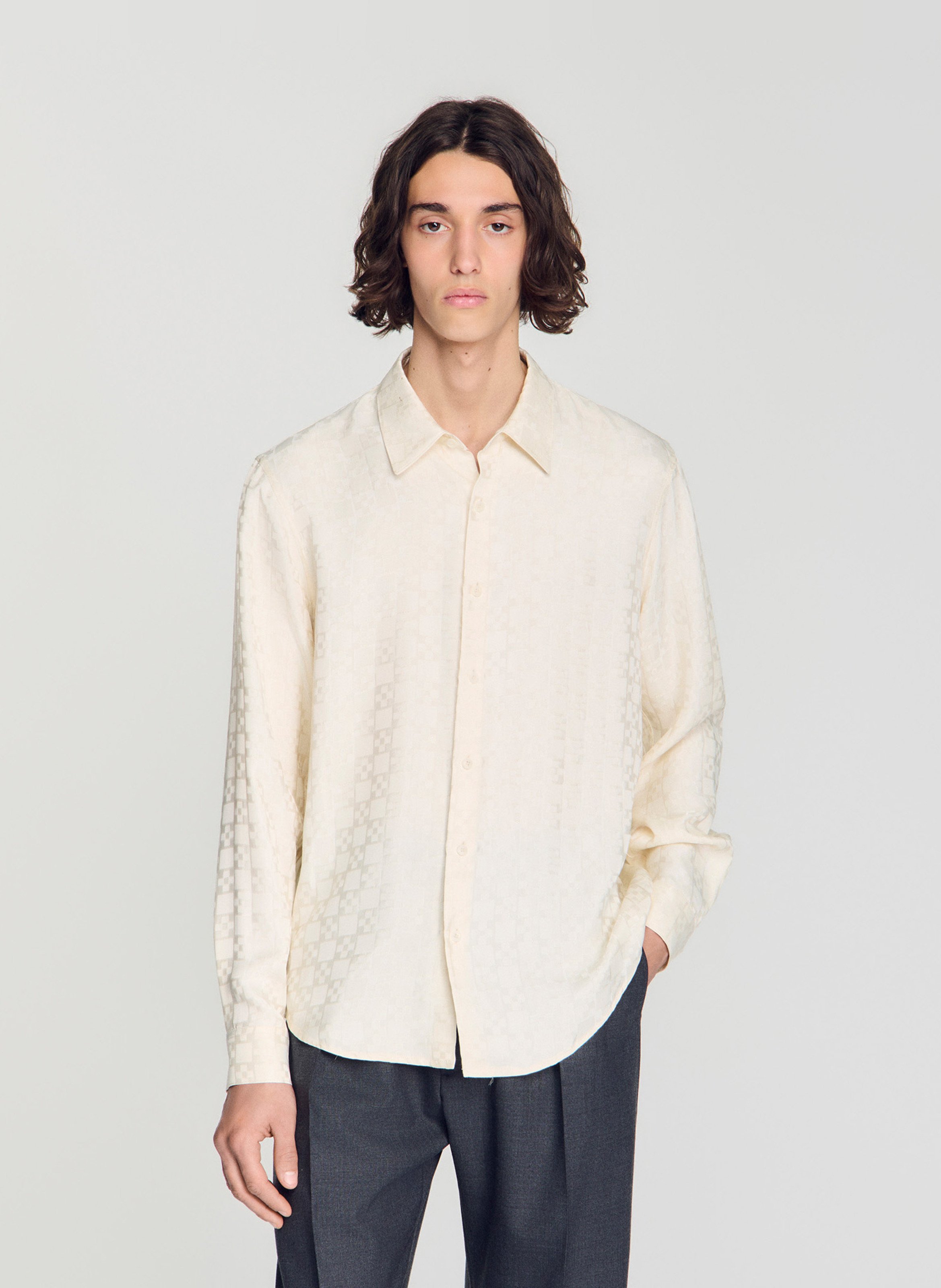 Chemise droite jacquard SANDRO Blanc