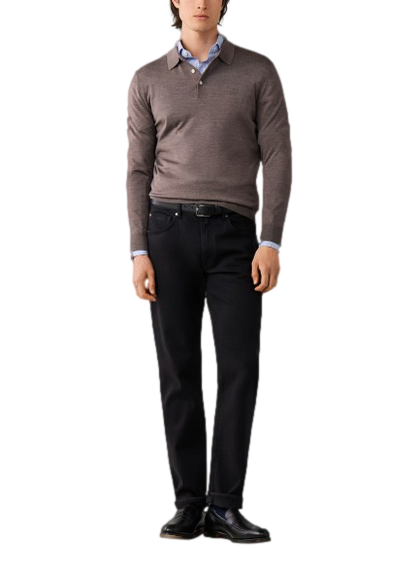 Pull col polo en laine mélangée HACKETT Beige