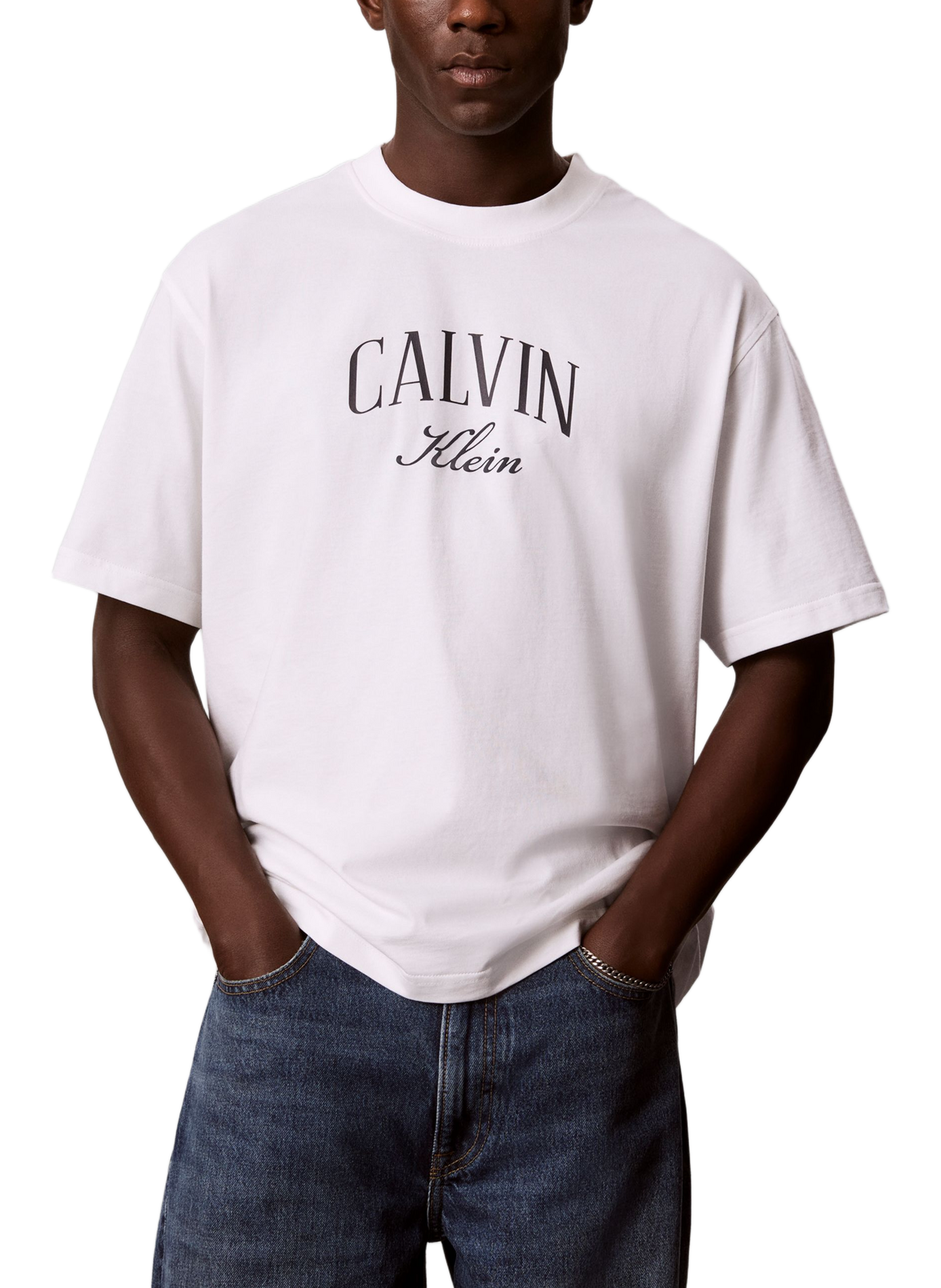 Tee-shirt col rond en coton CALVIN KLEIN Blanc