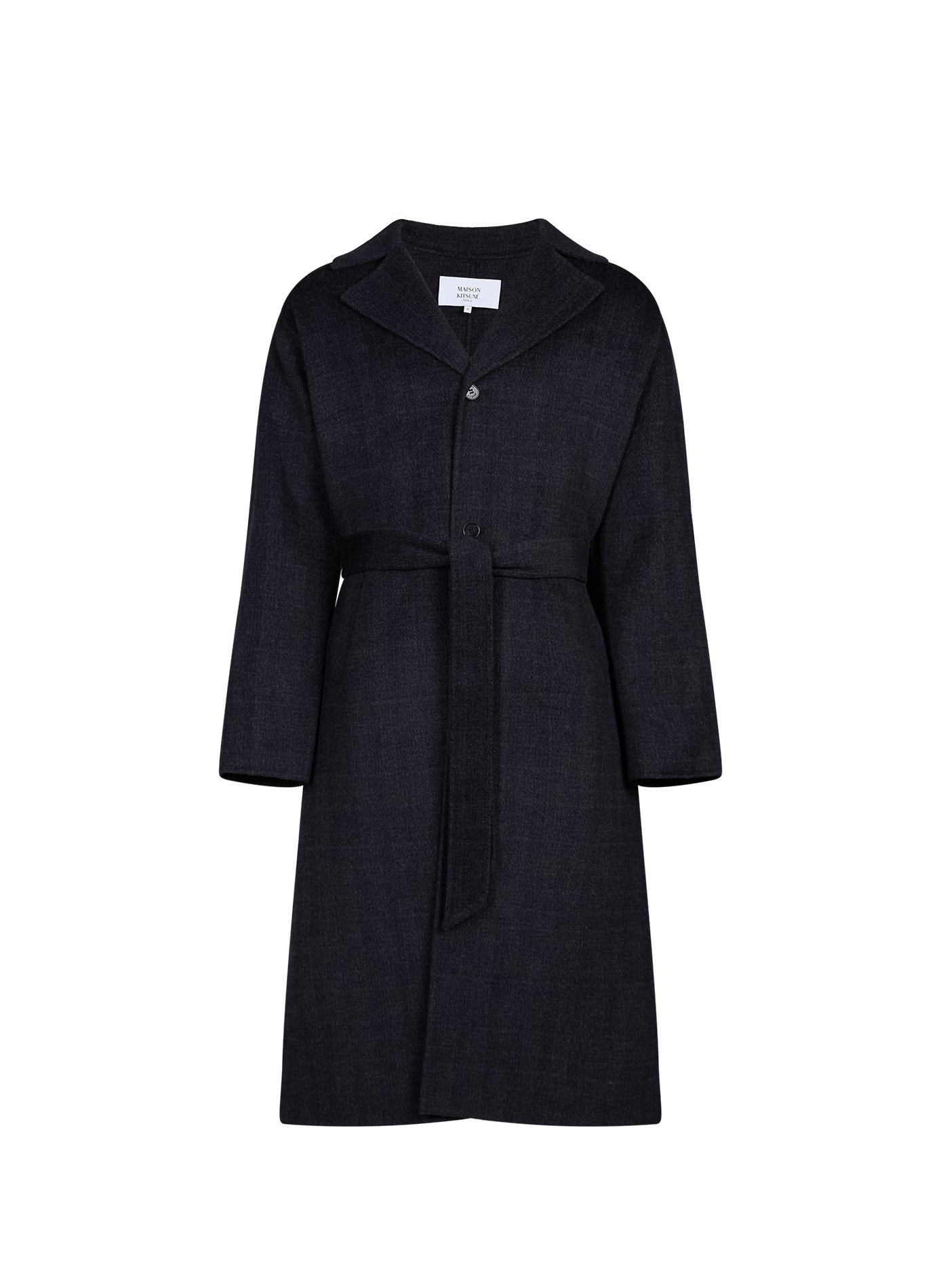 Manteau ceinturé à col à revers en laine mélangée MAISON KITSUNÉ Bleu