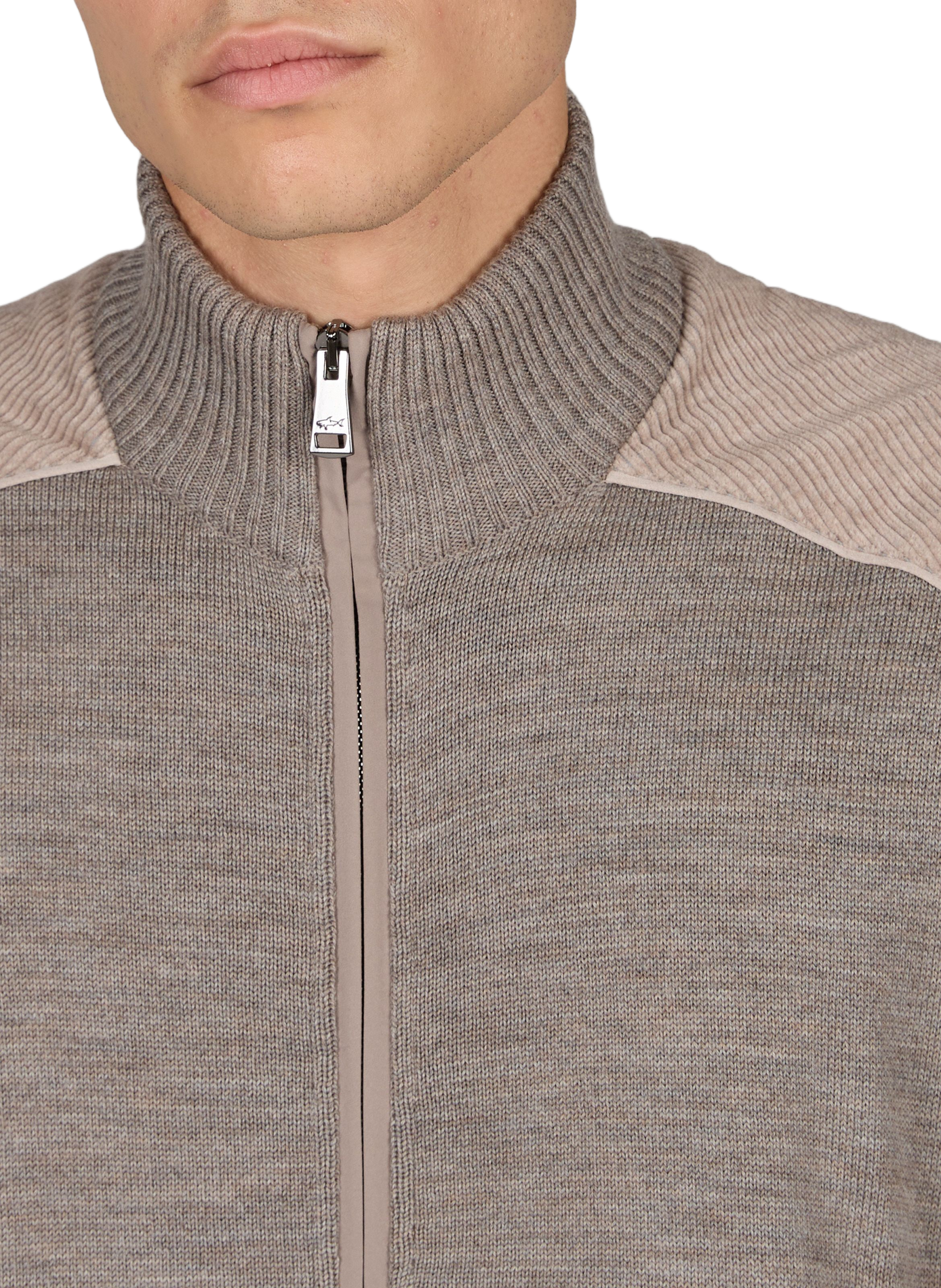 Cardigan maille col montant en laine PAUL & SHARK Beige