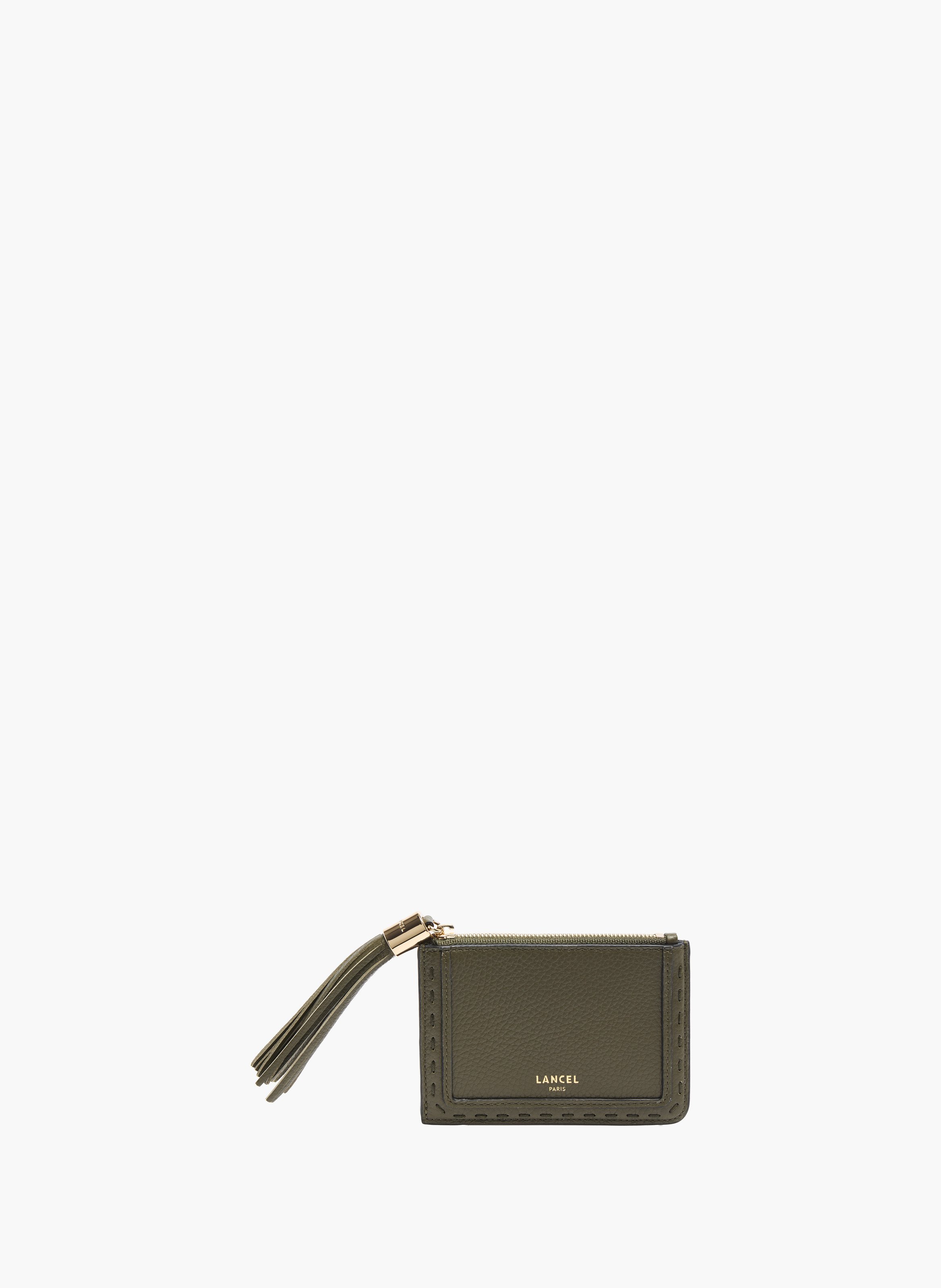 Porte-cartes lancel premier flirt l-zip avec soufflette, cuir de vachette grainé, vert kaki foncé LANCEL Violet