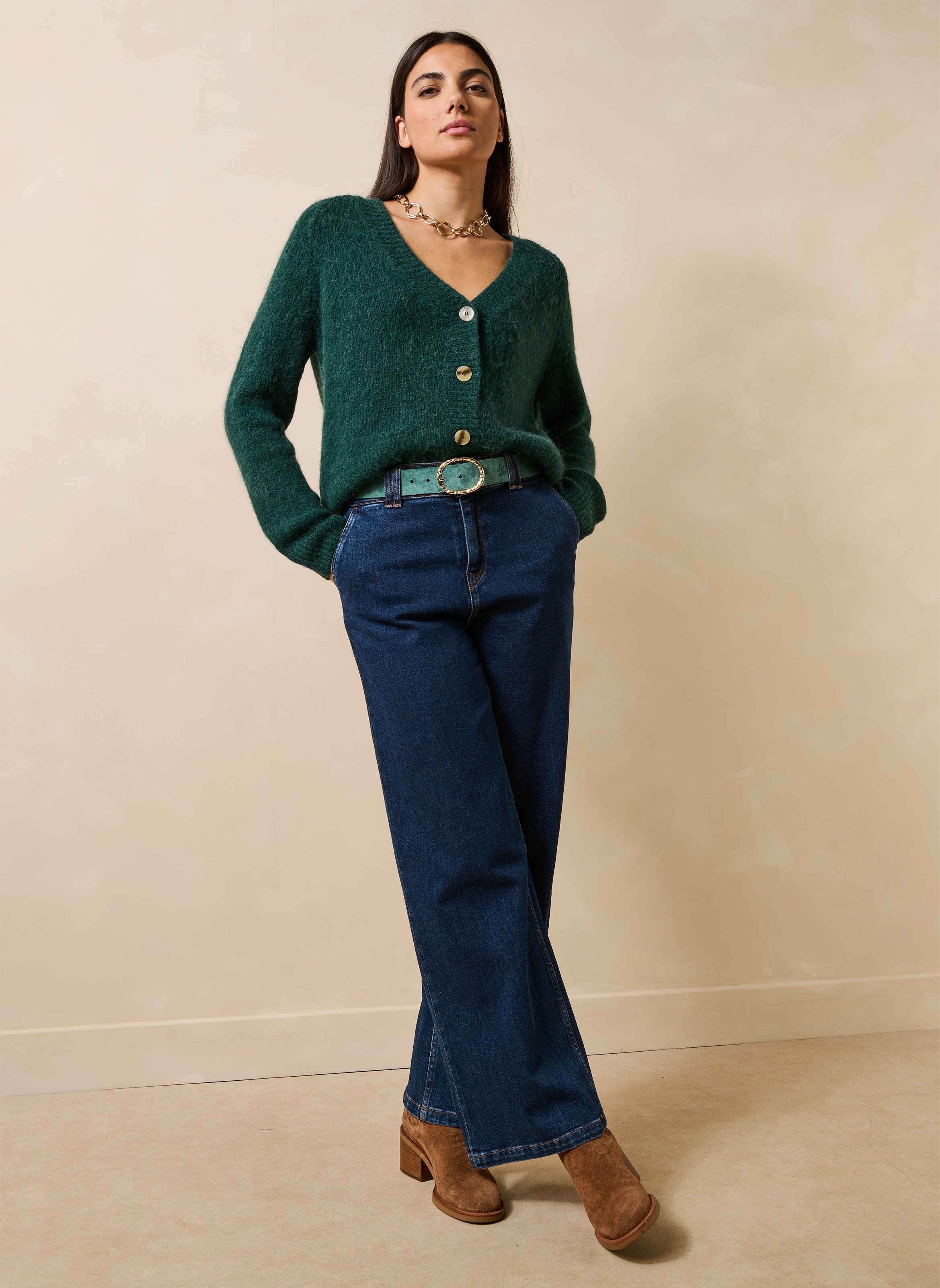 Ruimvallend vest met V-hals LA FEE MARABOUTEE Groen