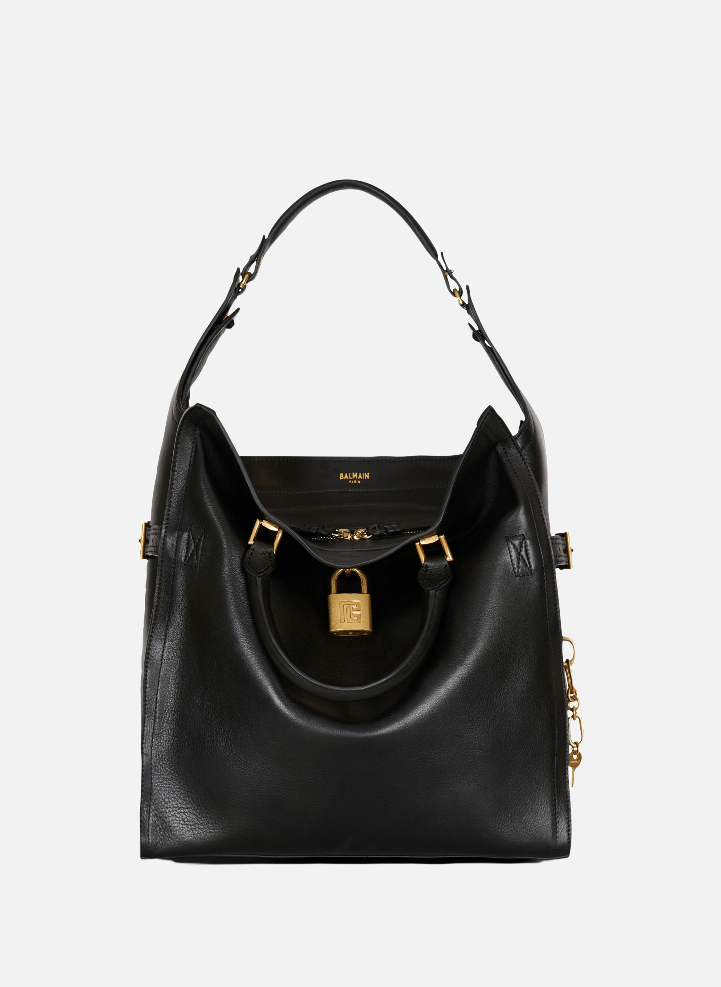 Sac cabas pulse large en cuir de veau ciré BALMAIN Noir