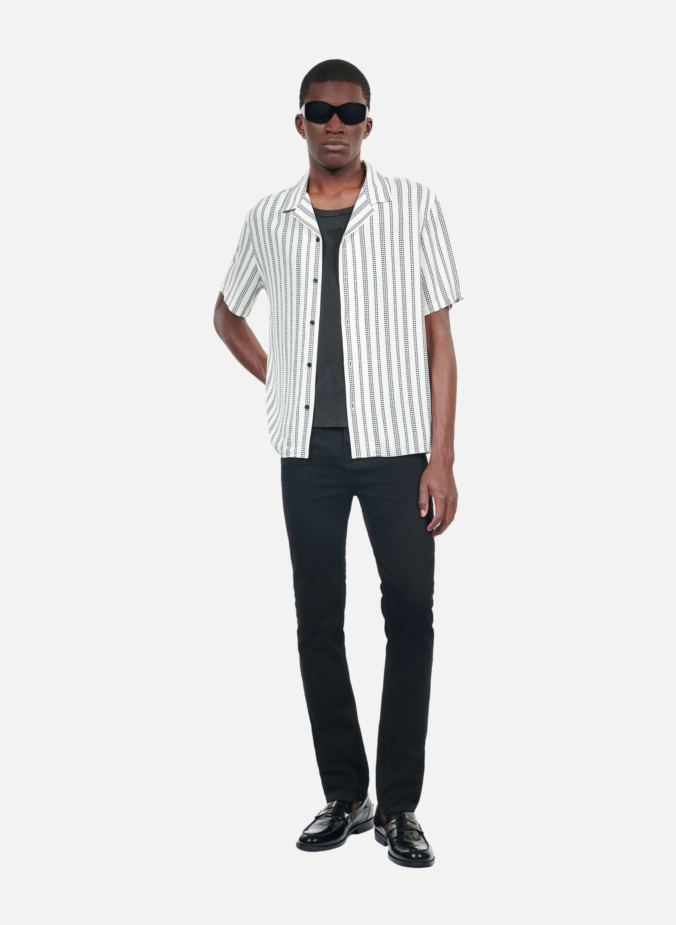 Chemise imprimée à manches courtes Beige