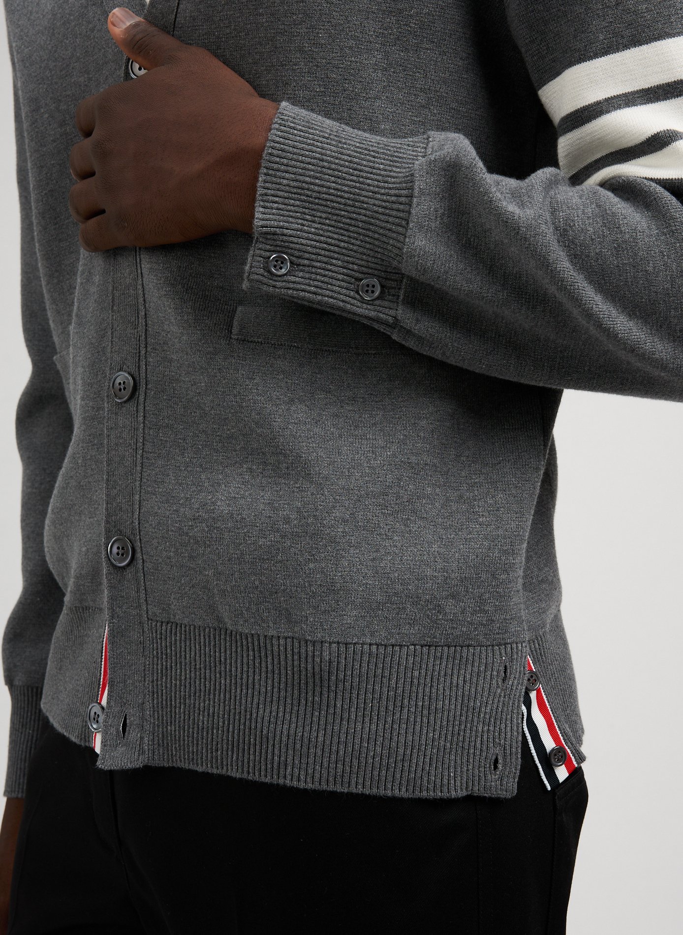 Milano Stitch 4-bar cotton Cardigan THOM BROWNE Grey
