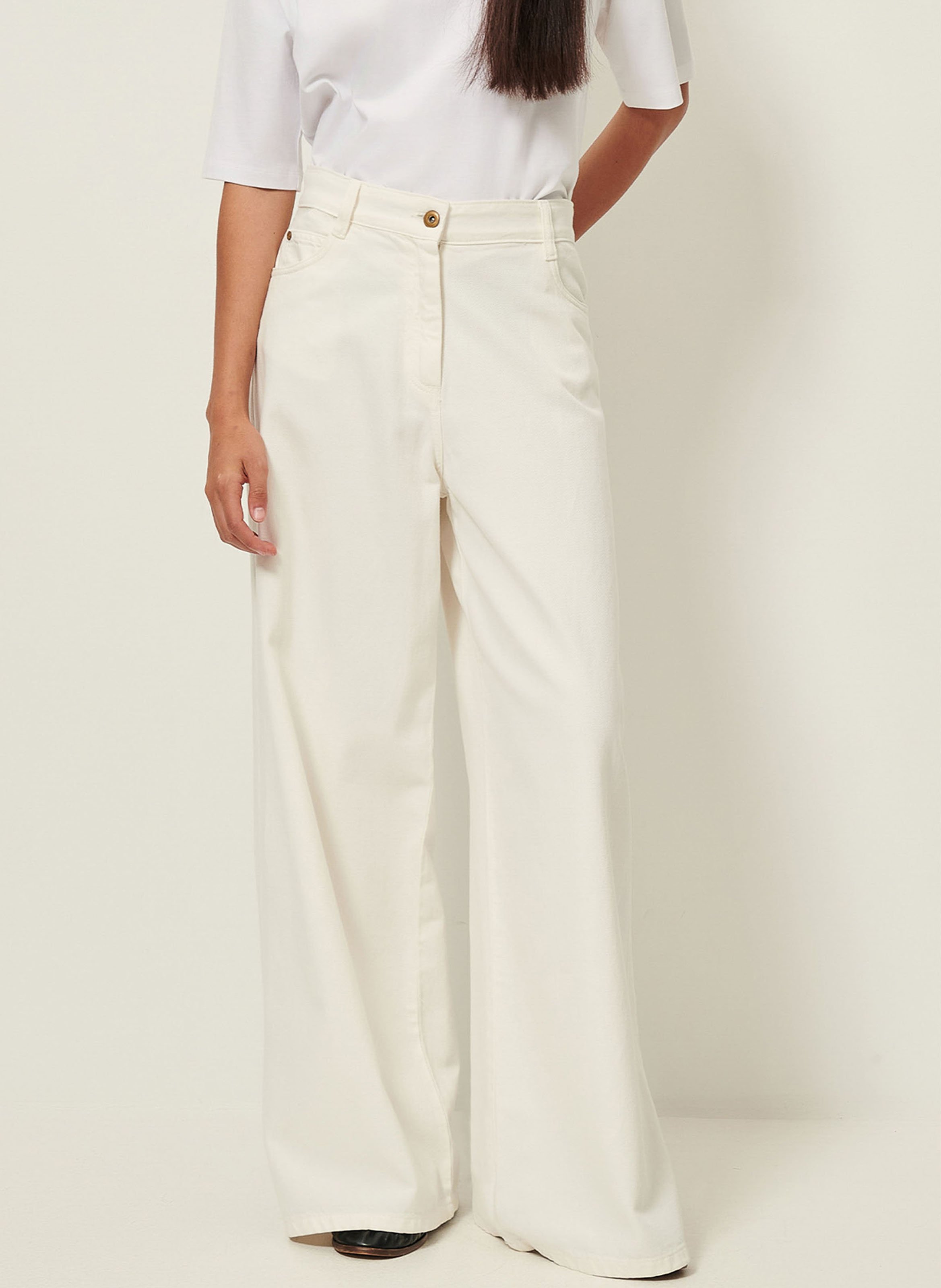 SESSUN Jean large taille haute en coton dalt Blanc