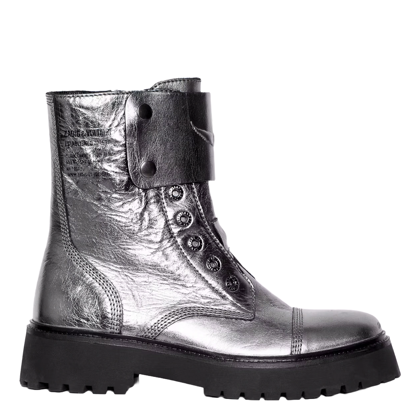 ZADIG&VOLTAIRE Boots rangers zippée métallisées en cuir joe Gris