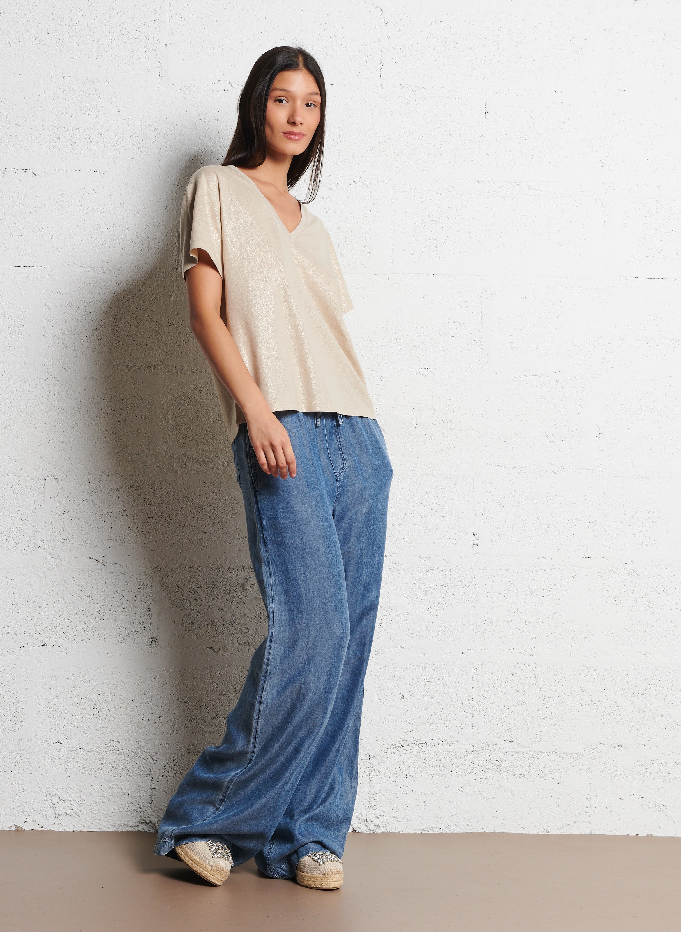 Pantalon large aspect jean dana IKKS Bleu