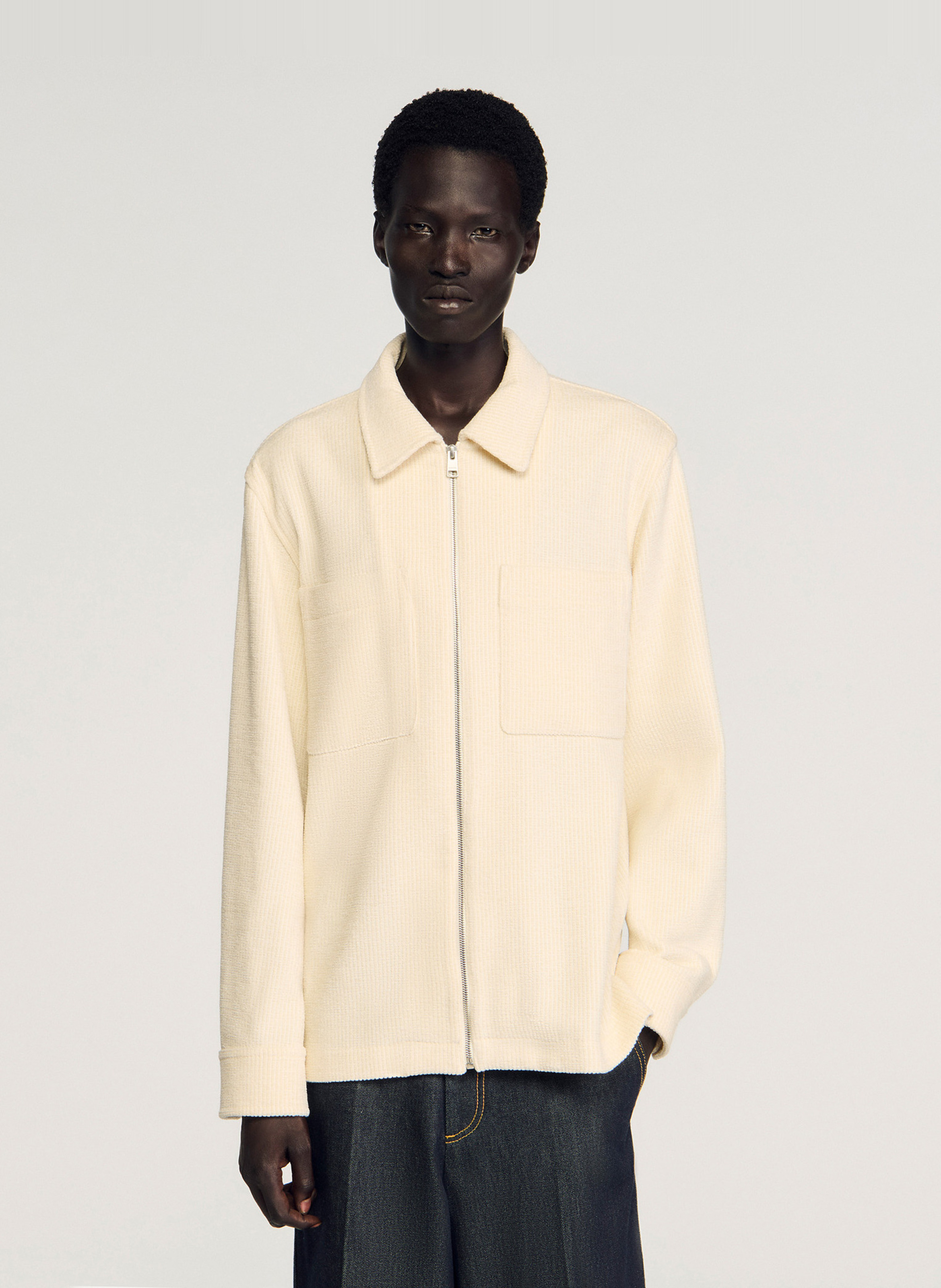 Veste droite zippée col chemise SANDRO Blanc