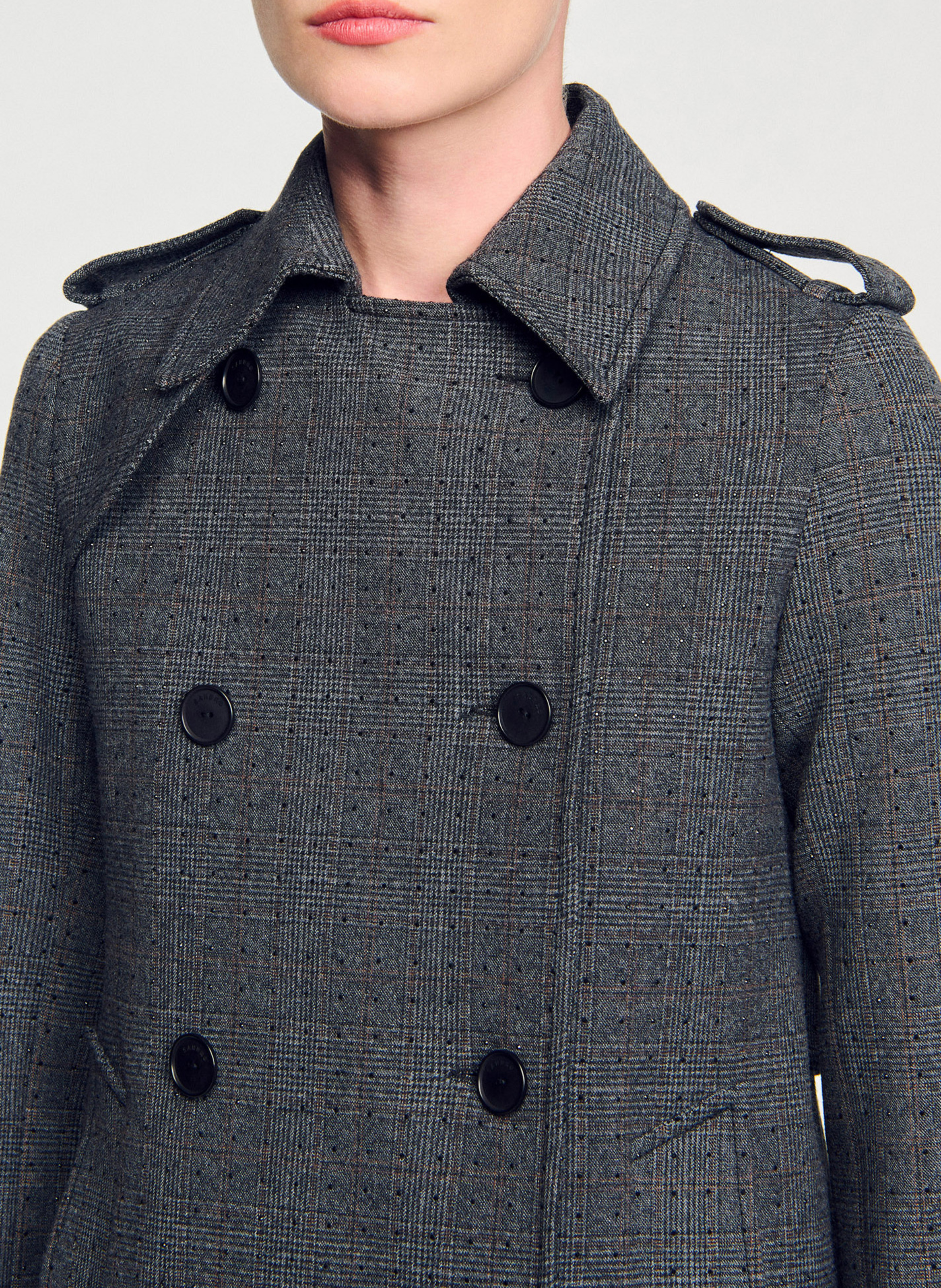 Manteau droit col tailleur SANDRO Gris