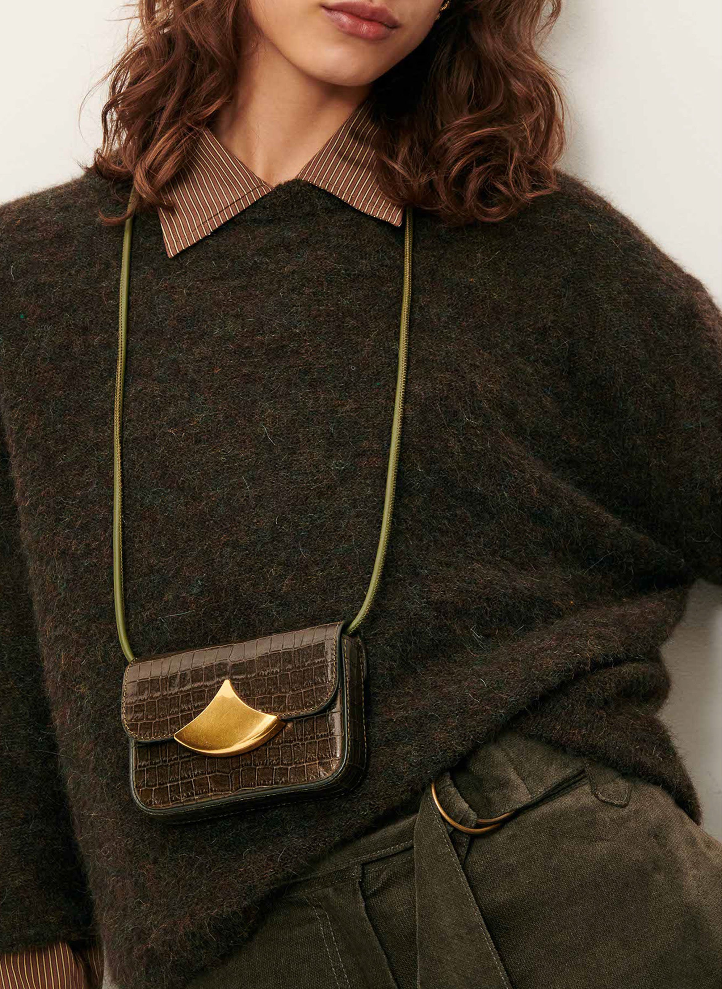 Pull oversize col rond en laine mélangée london SESSUN Marron