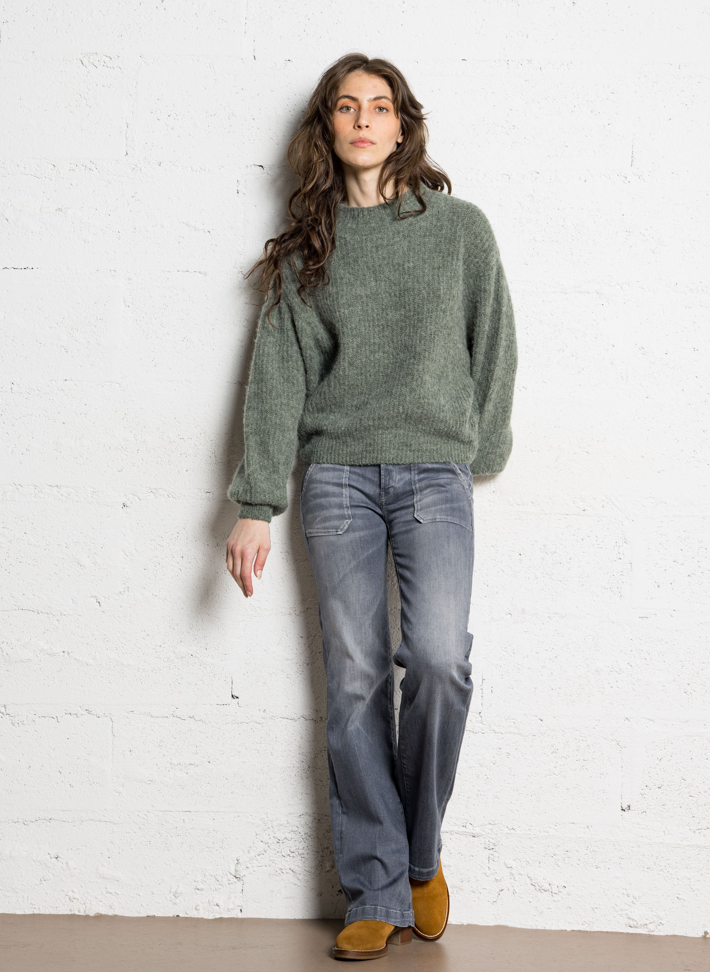 Pull droit col montant east AMERICAN VINTAGE Vert