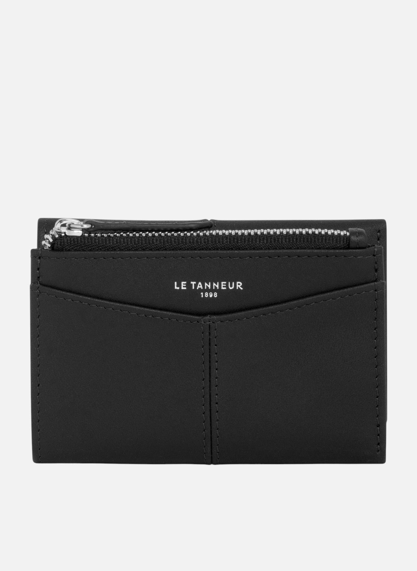 LE TANNEUR Portefeuille zippé charlotte en cuir lisse Noir