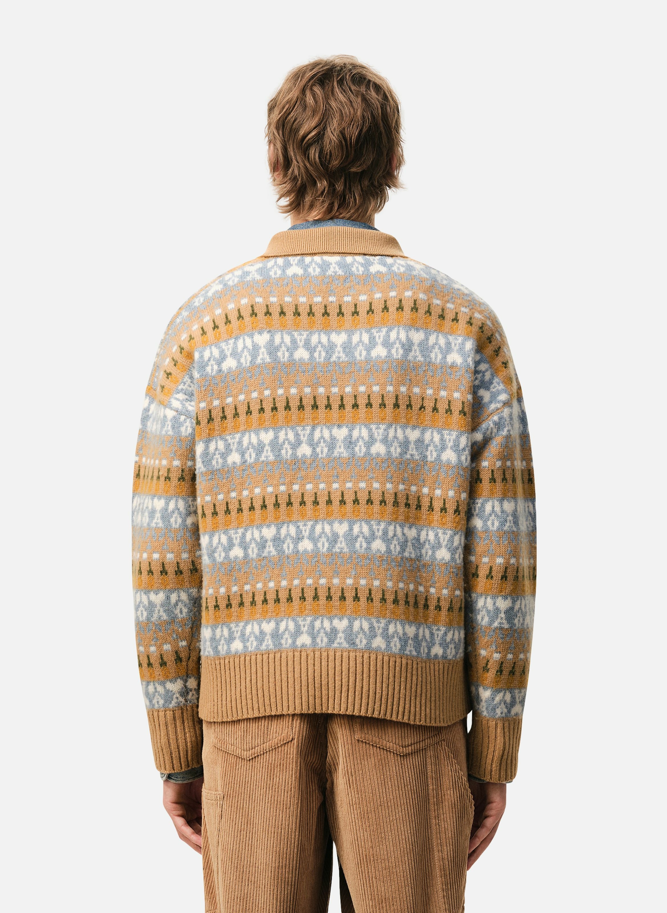 Polo jacquard en laine unisexe AMI PARIS Marron