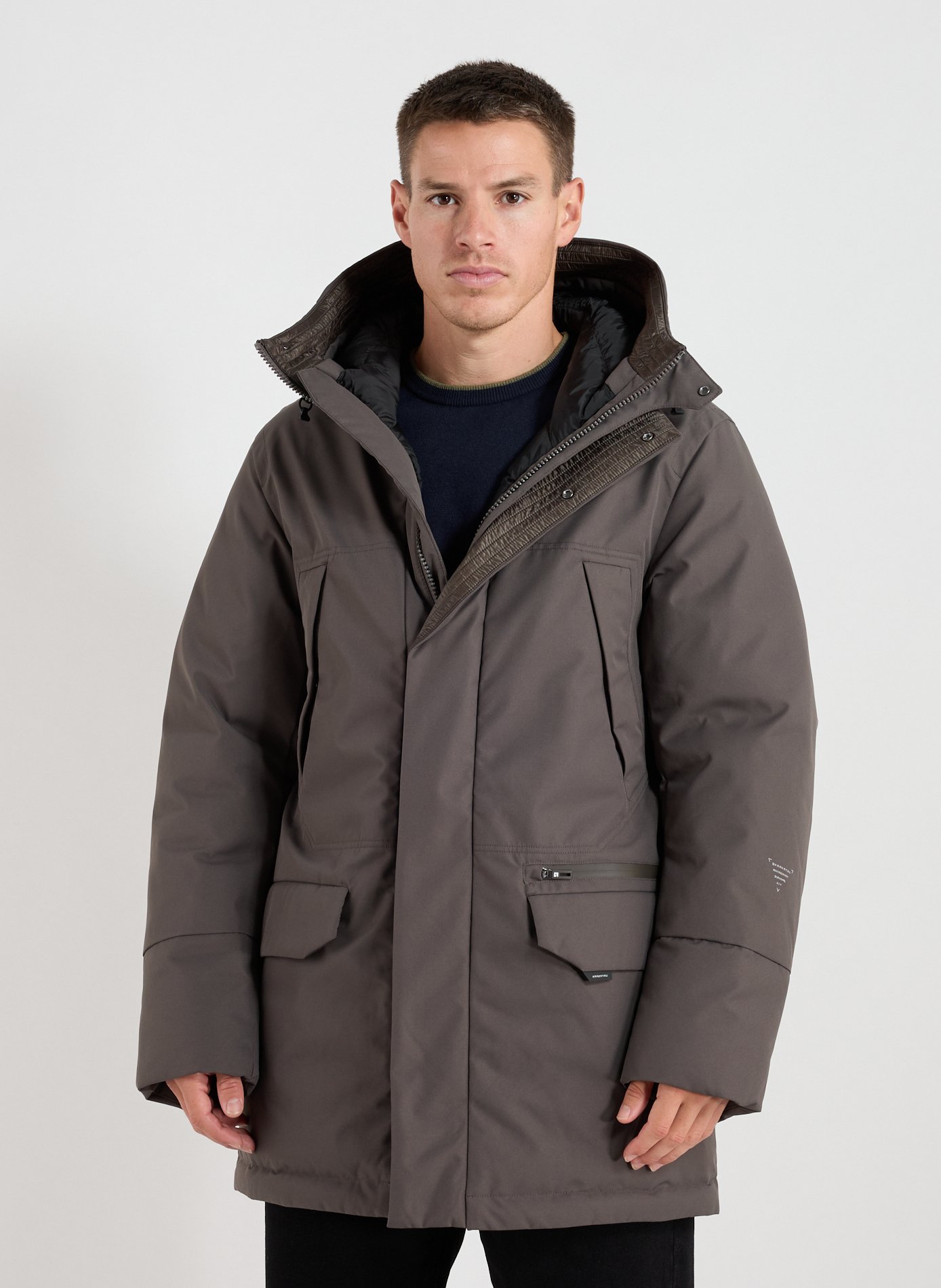 KRAKATAU Straight parka with removable hood Grey
