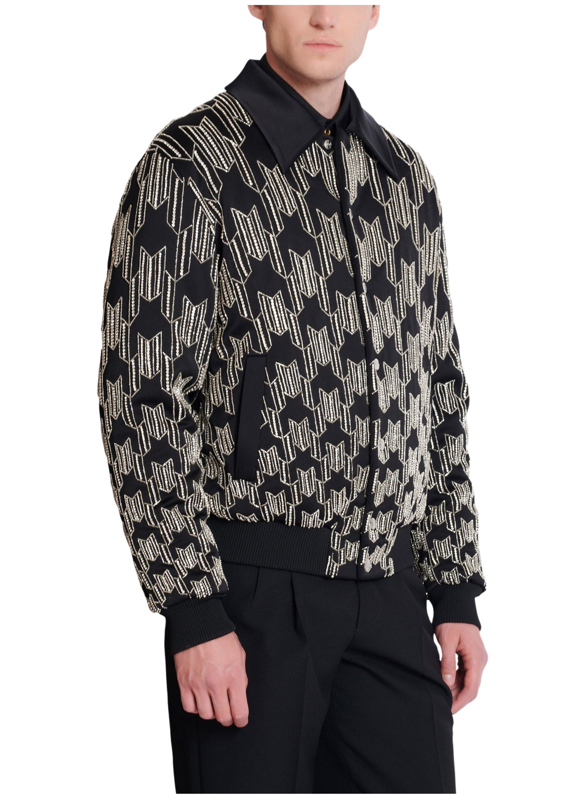 Bomber en satin avec cristaux brodés BALMAIN Noir