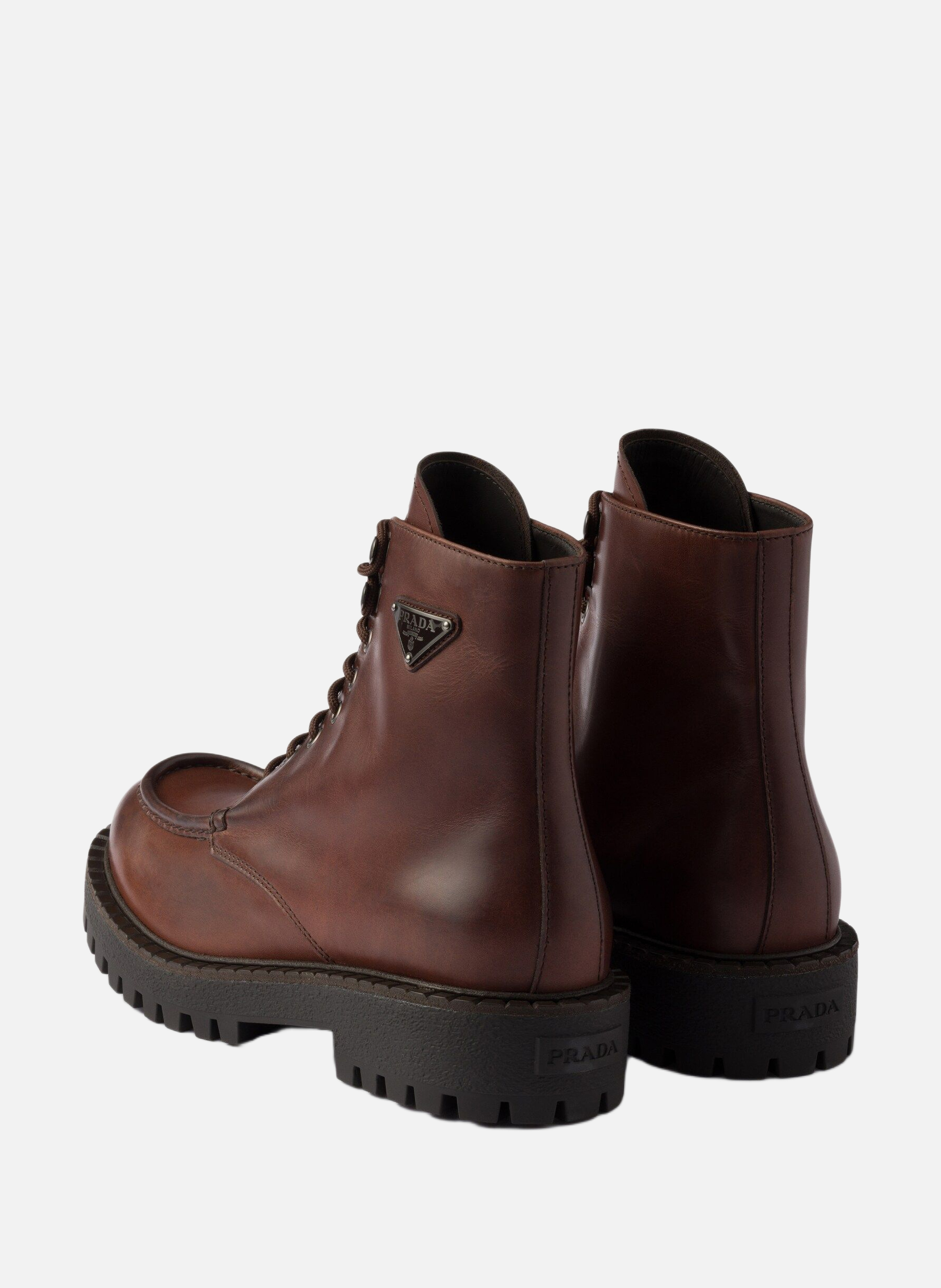 Bottines en cuir à lacets PRADA Marron