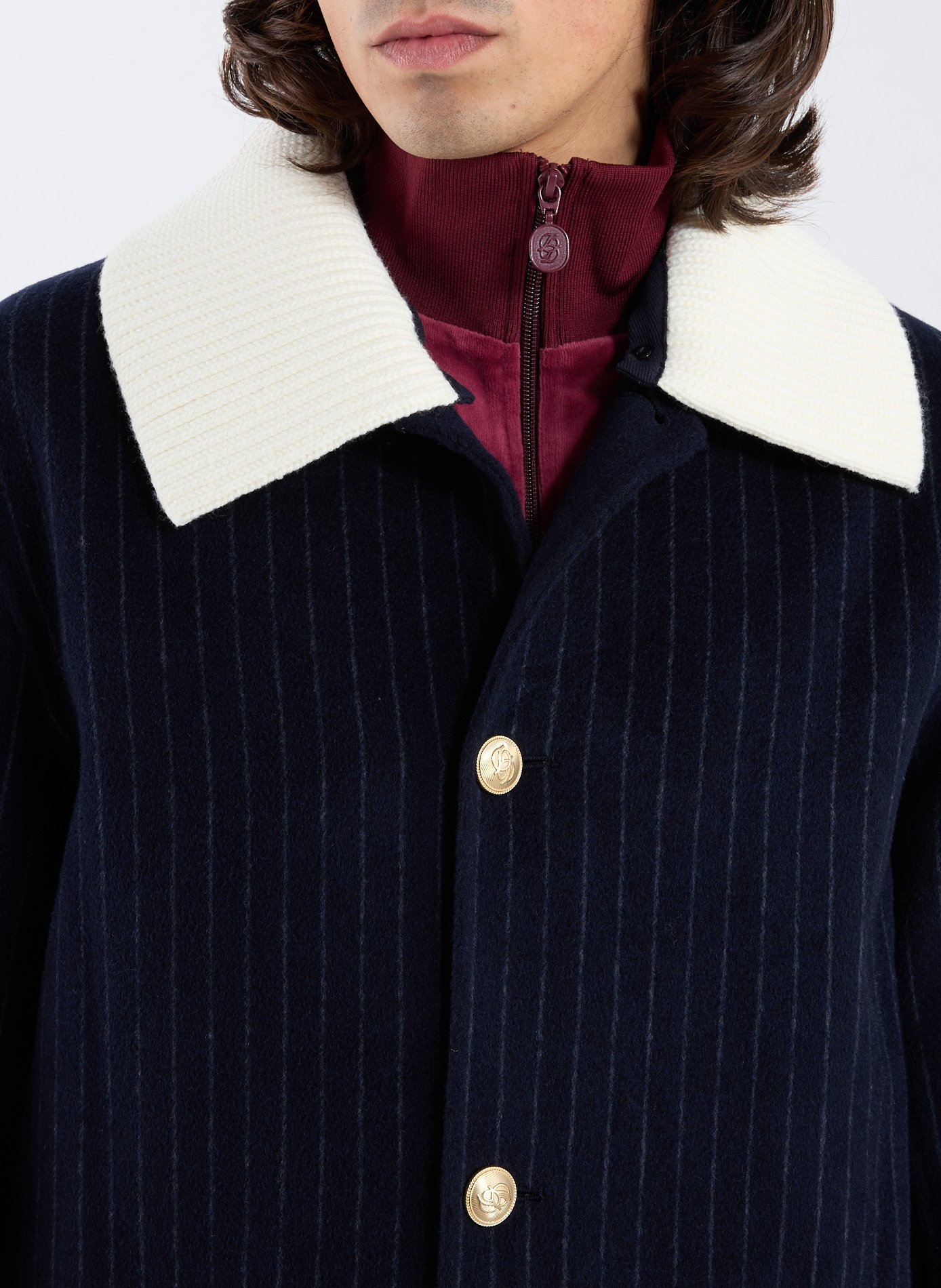 Long coat with ribbed collar in blended wool DROLE DE MONSIEUR Blue