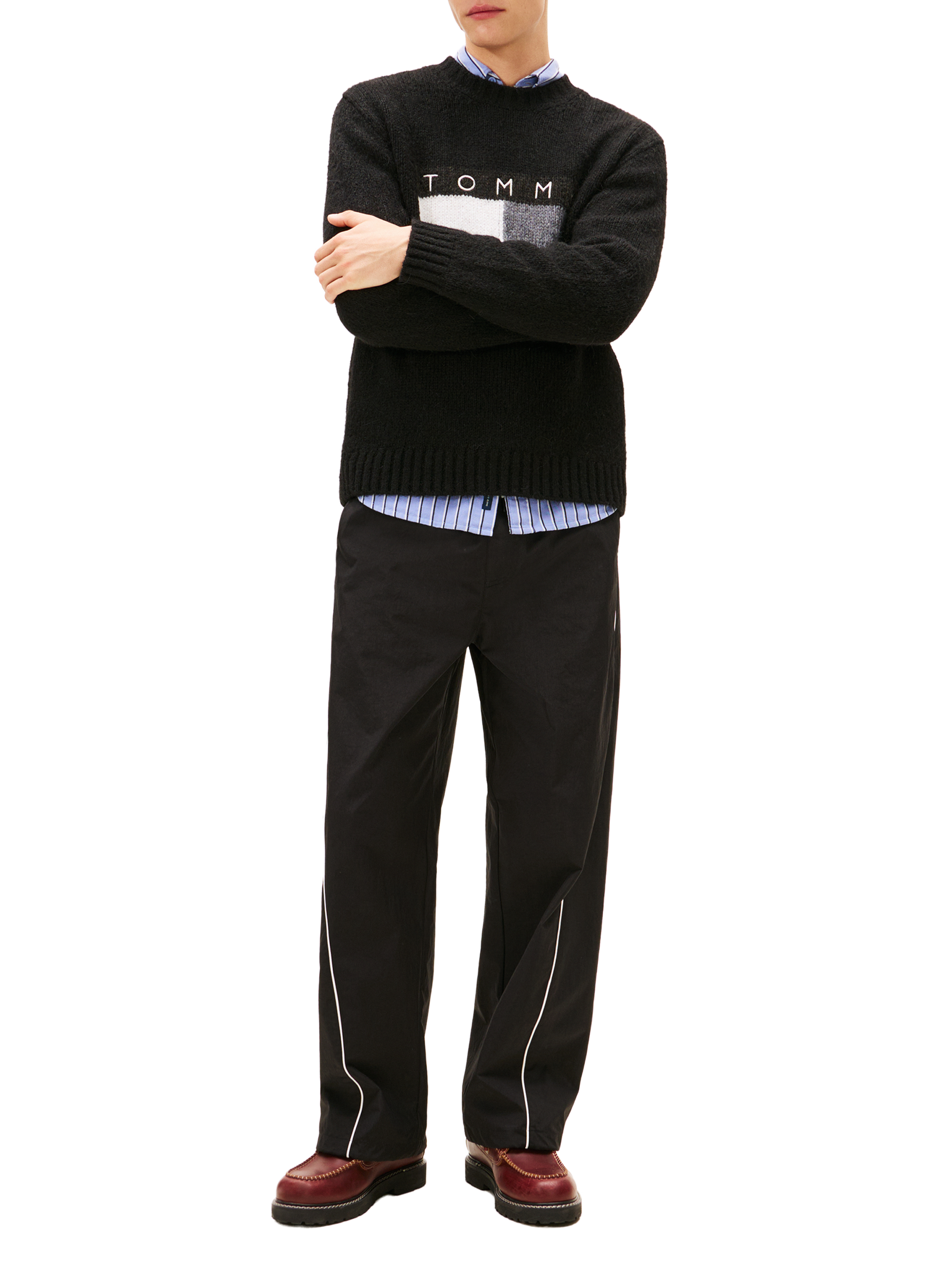 Round neck knitted sweater with logo TOMMY HILFIGER Black