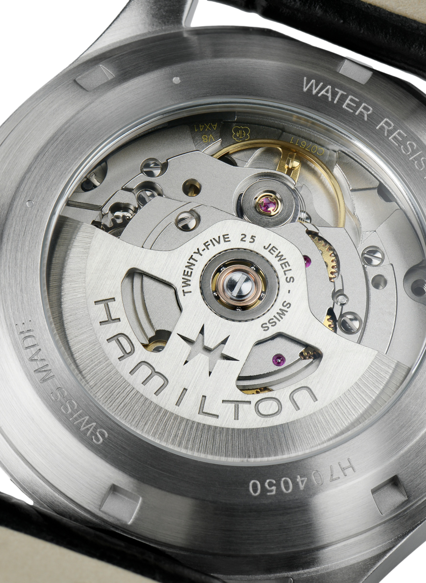 Montre automatique en cuir et acier inoxydable HAMILTON Noir