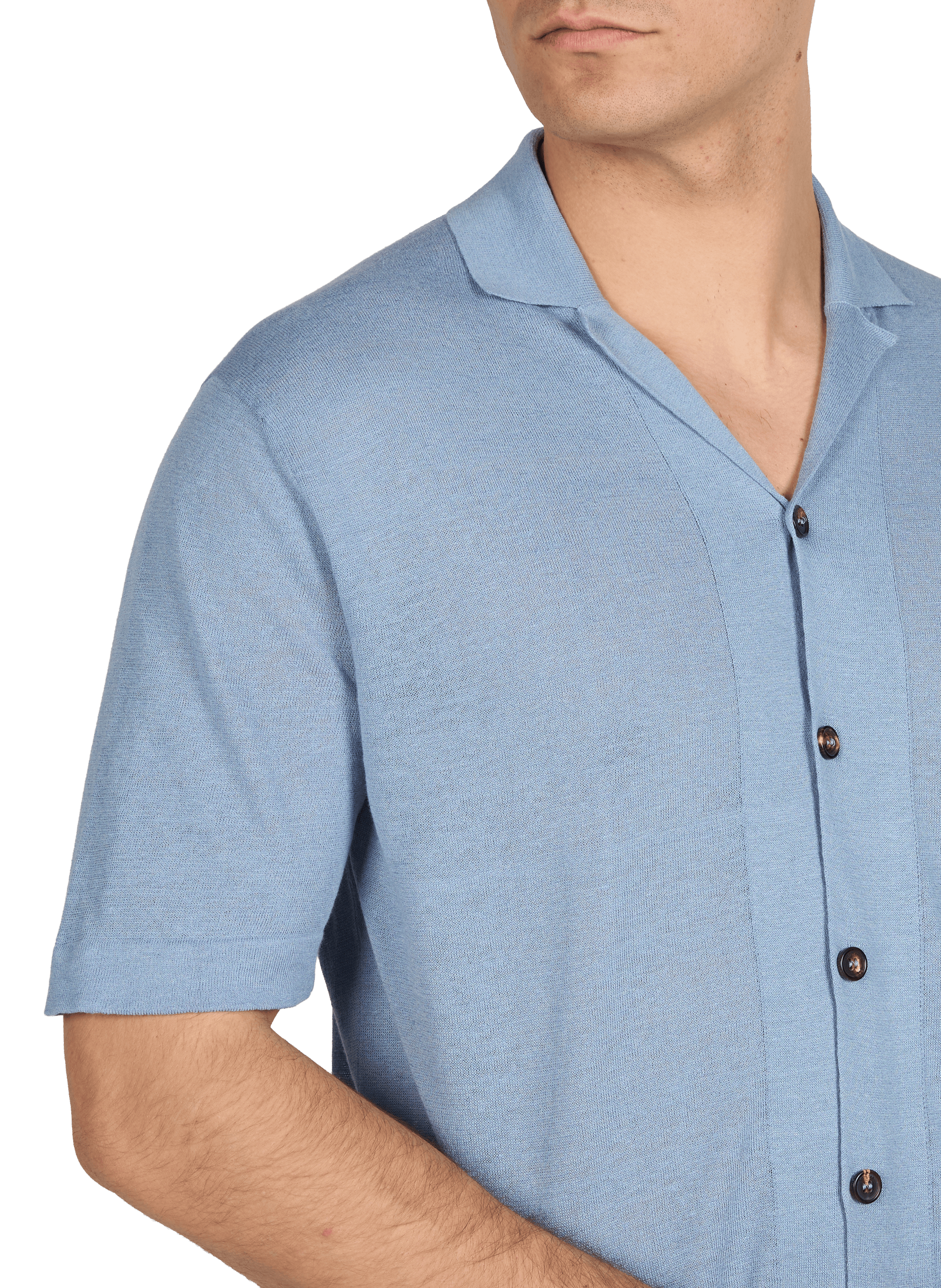 Short-sleeved shirt in linen and cotton SLOWEAR Blue